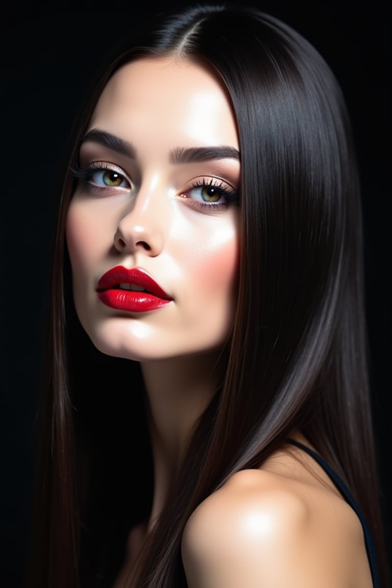 pretty woman,  sleek straight hair,  abstract black background by acc-n on Tensor.Art
