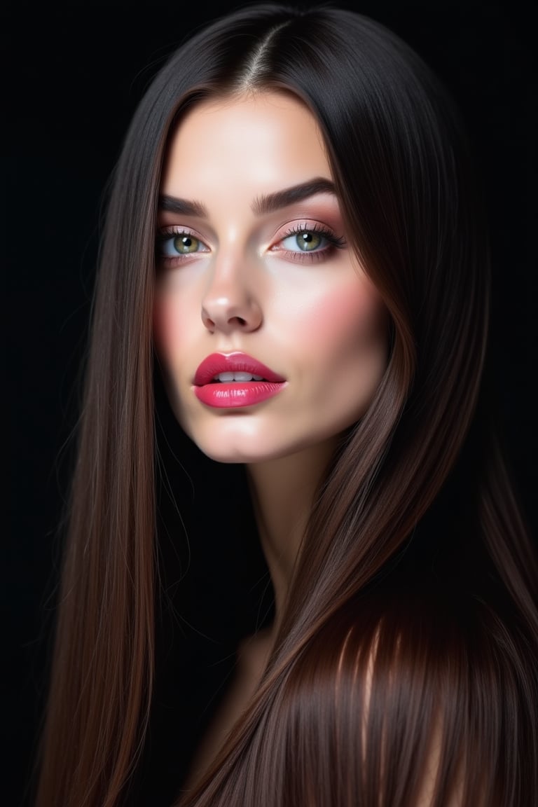 pretty woman,  sleek straight hair,  abstract black background by acc-n on Tensor.Art