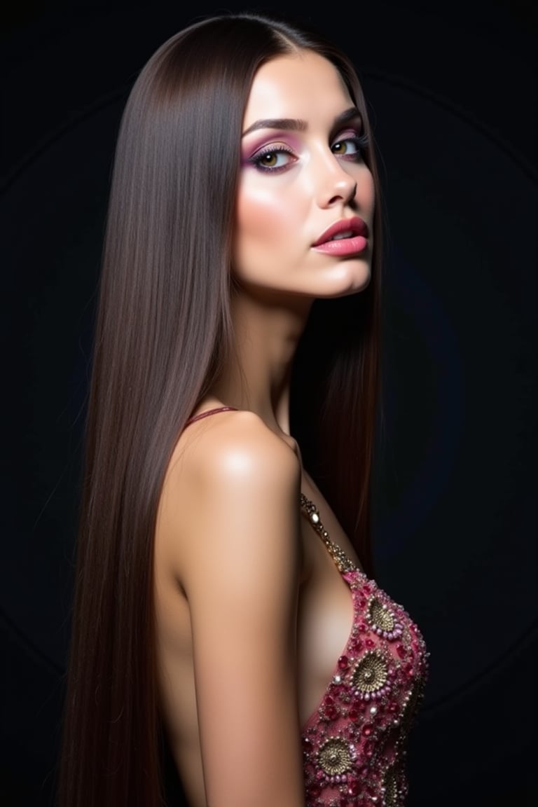 pretty woman,  sleek straight hair,  abstract black background by acc-n on Tensor.Art