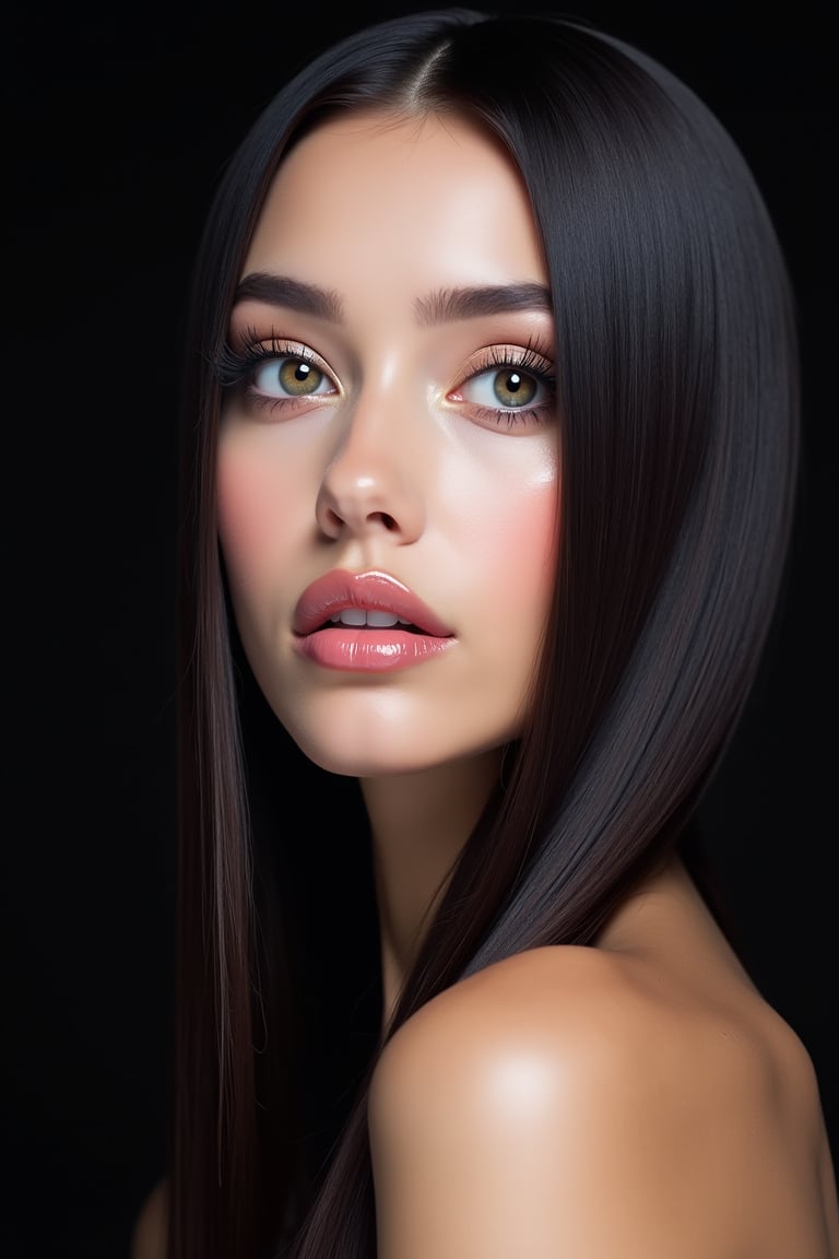 pretty woman,  sleek straight hair,  abstract black background by acc-n on Tensor.Art