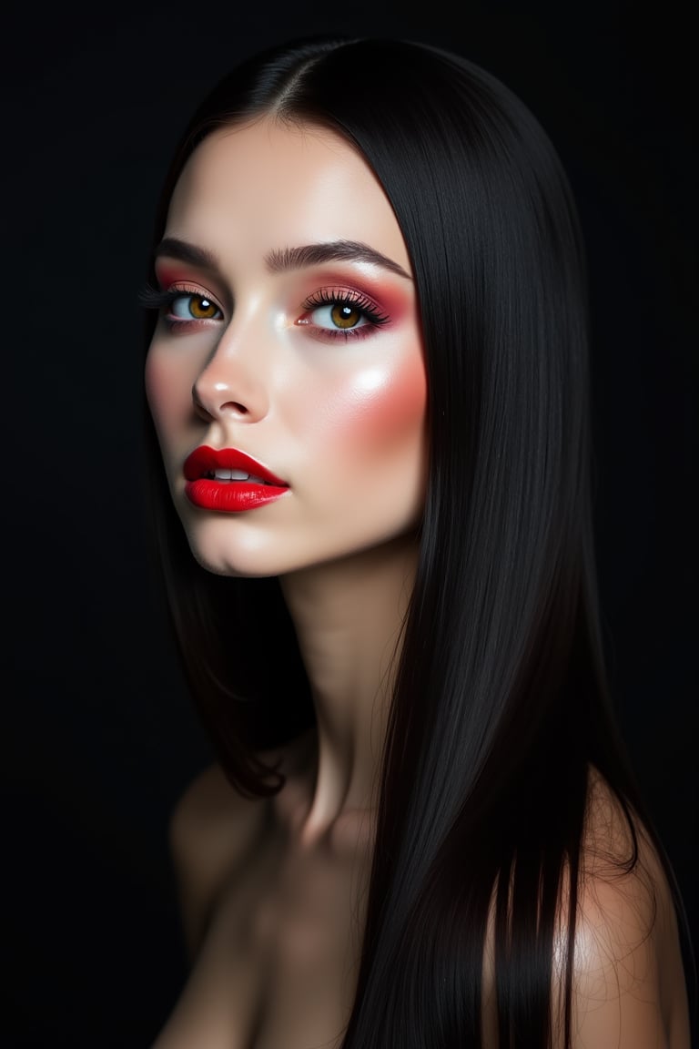 pretty woman,  sleek straight hair,  abstract black background by acc-n on Tensor.Art
