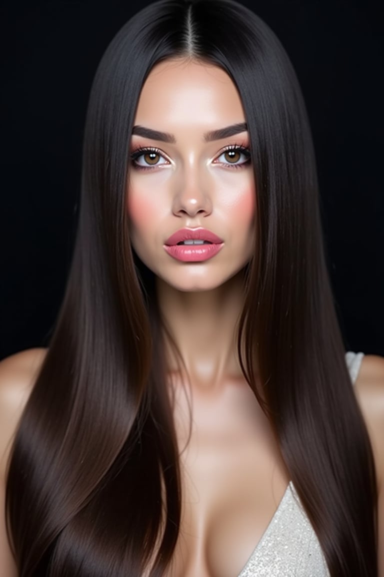 pretty woman,  sleek straight hair,  abstract black background by acc-n on Tensor.Art