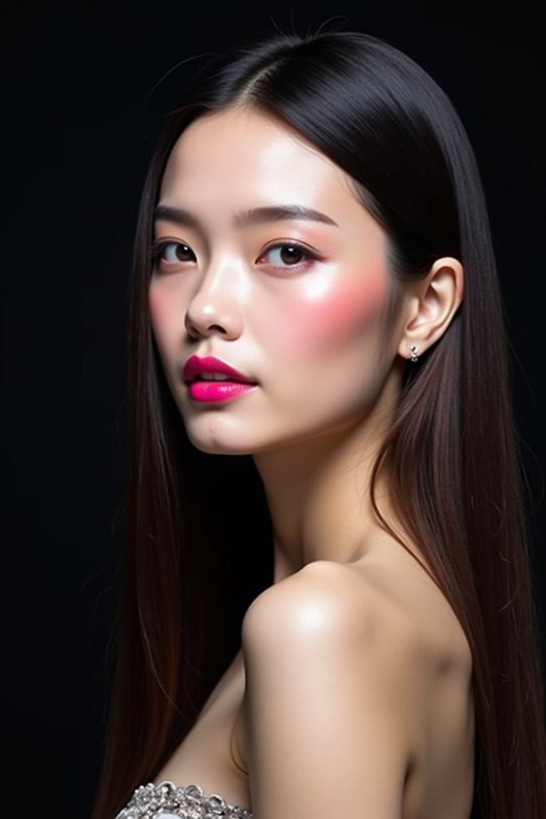 pretty woman,  sleek straight hair,  abstract black background by acc-n on Tensor.Art