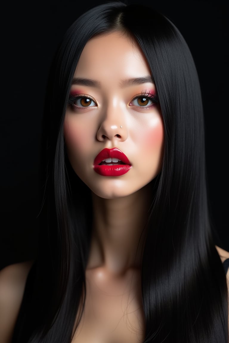 pretty woman,  sleek straight hair,  abstract black background by acc-n on Tensor.Art