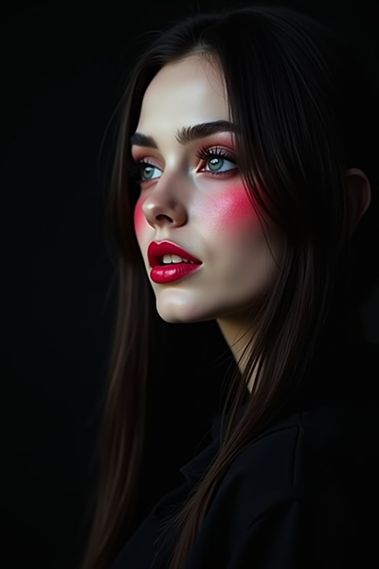 pretty woman,  black dark color theme,  red natural cheeks by acc-n on Tensor.Art