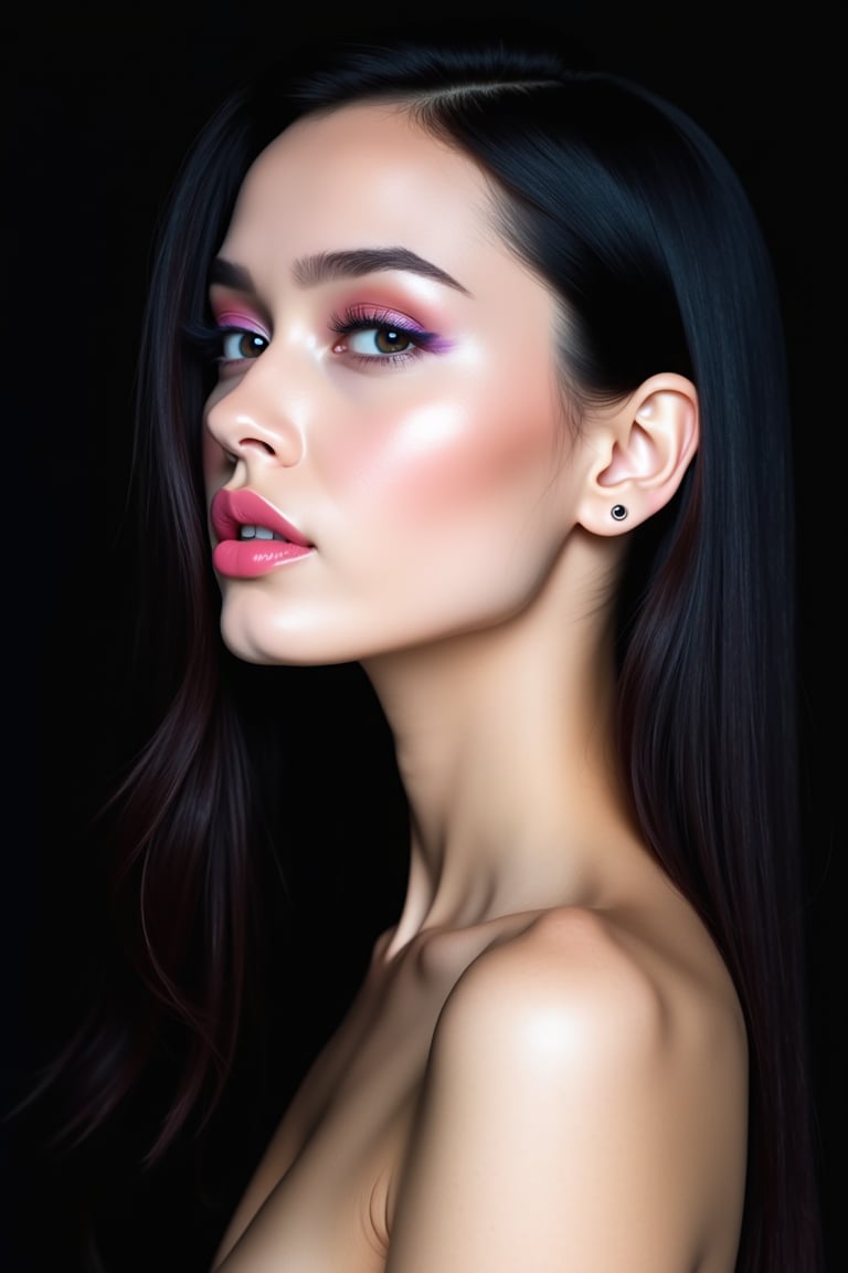 pretty woman,  sleek straight hair,  abstract black background by acc-n on Tensor.Art