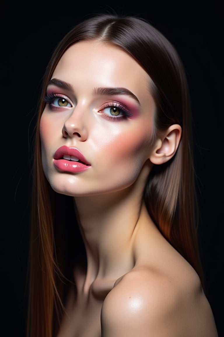 pretty woman,  sleek straight hair,  abstract black background by acc-n on Tensor.Art