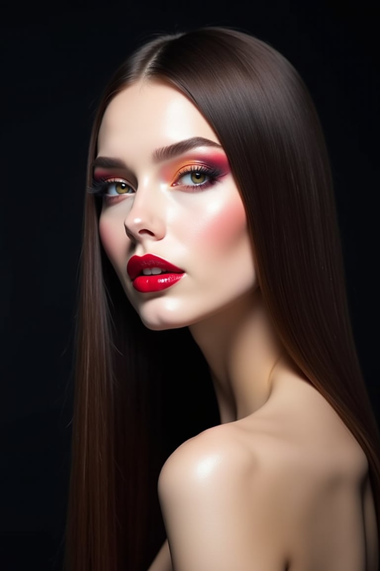 pretty woman,  sleek straight hair,  abstract black background by acc-n on Tensor.Art