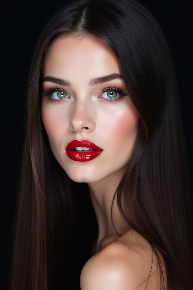 pretty woman,  sleek straight hair,  abstract black background by acc-n on Tensor.Art