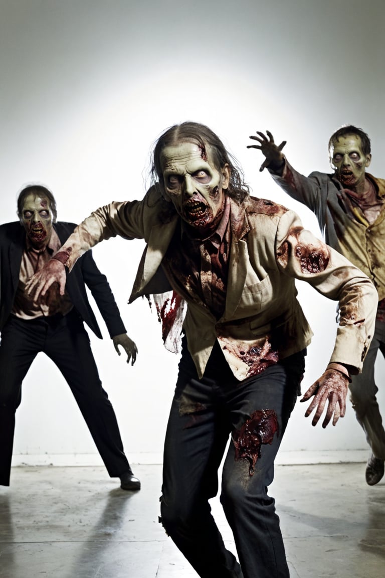 Zombies in fancy party costumes attacking, front view, z0mb13,