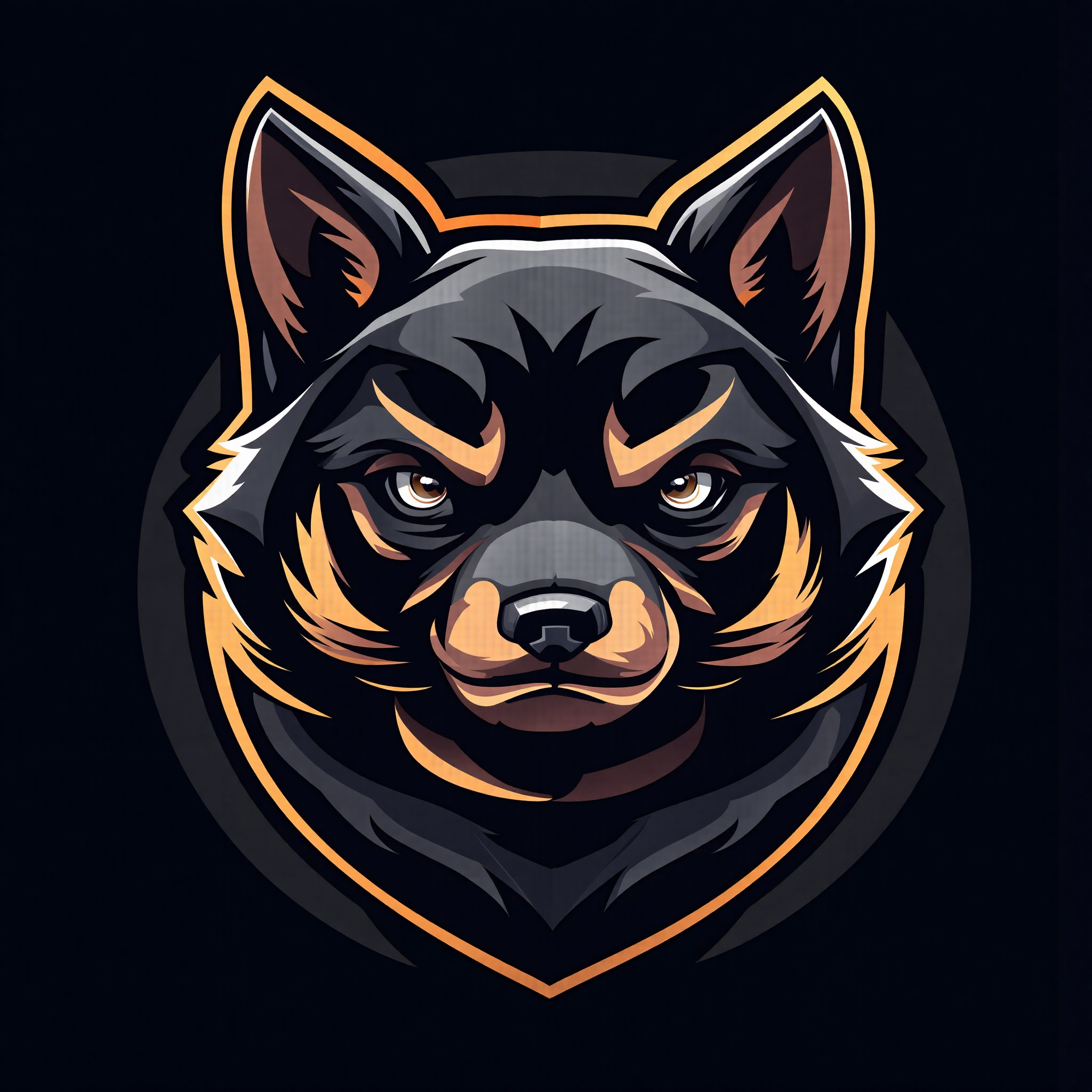 A highly detailed vector illustration of a close-up portrait of a beautiful dog head with a collar, set against a dark background. The dog, a Slavic-inspired morphing canine, is depicted in a vector style with intricate details, showcasing its expressive eyes and fur texture. This mascot illustration, suitable for a sports team, features a high level of detail and precision, capturing the essence of a K9 in a stylized, vector art format.