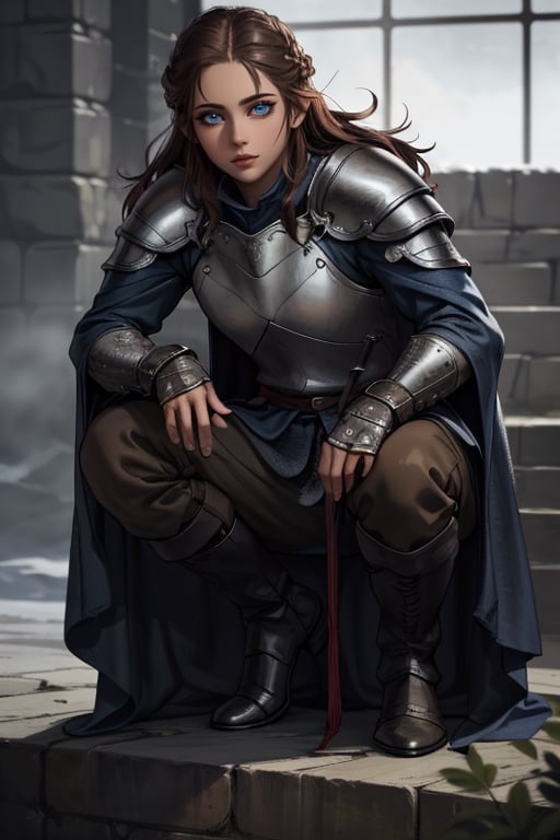 long_hair, 4k resolution, highly detailed face, highly detailed eyes, show full body, brown_hair, elven female cleric, armoured_dress, armored_boots, ,Game of Thrones