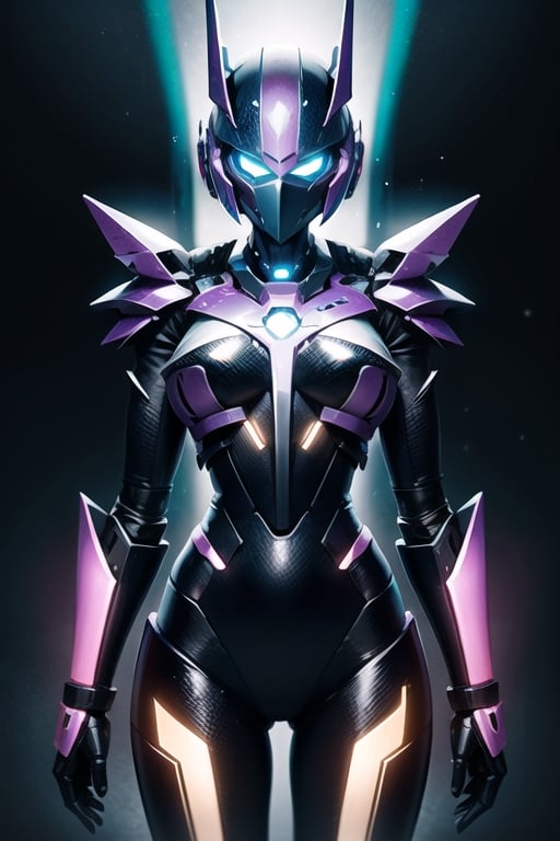 A black female mecha who save universe,  warrior,  purple neon lights by Death on Tensor.Art