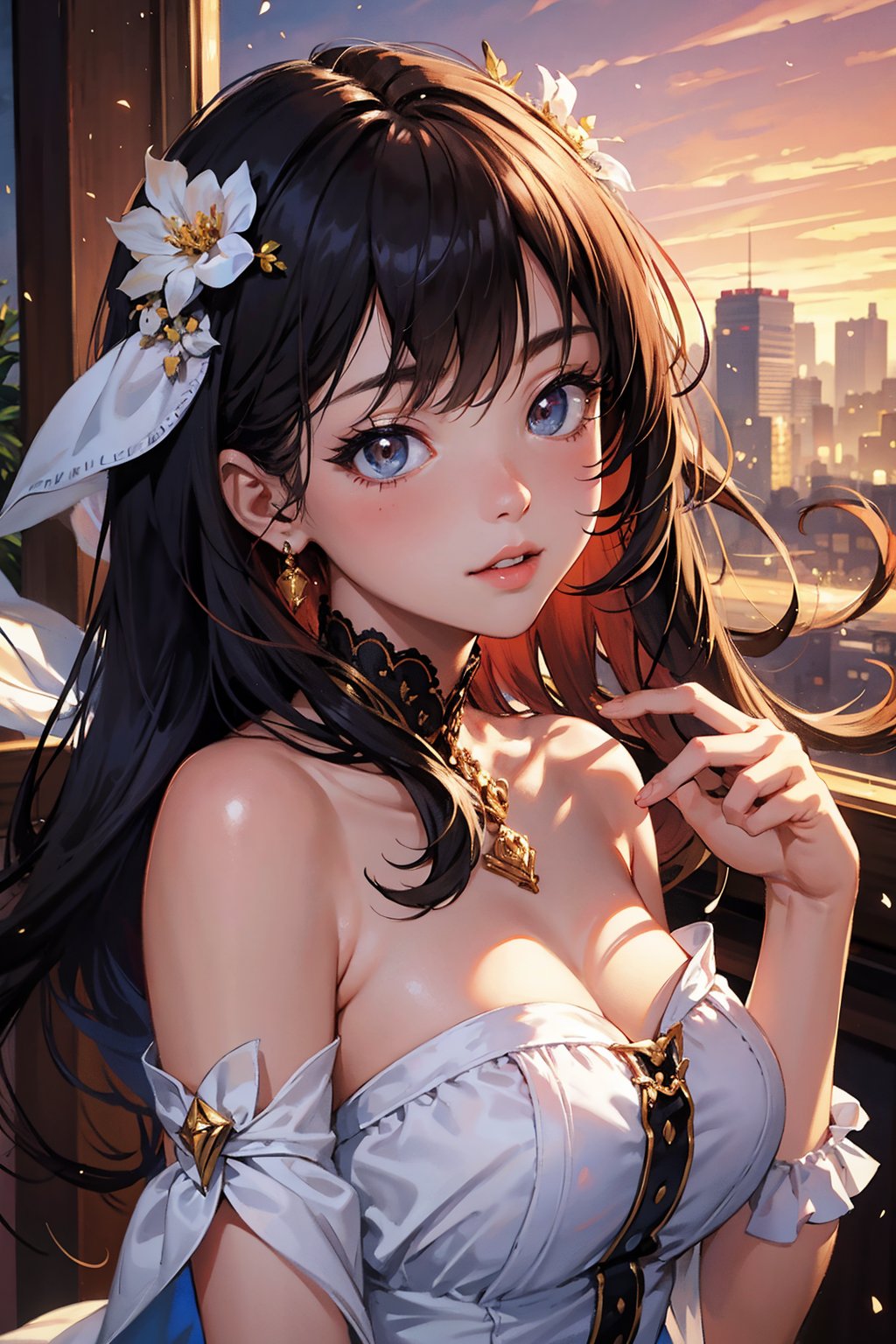 A stunning masterpiece of surreal beauty, showcasing a single girl with an air of cuteness. In a close-up shot, her delicate features are illuminated by soft, dreamy light. Her hands form a 'V' shape in front of her face, the intricate details of her skin and hair rendered in exquisite clarity. The subject's gaze is enchanting, drawing the viewer into a world of wonder.