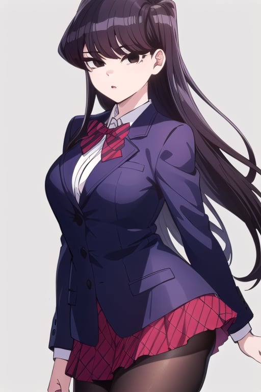 Shoko Komi, (Black hair, long loose hair, black hair, bangs:1.2), (Black eyes, shiny black eyes:1.3), extremely detailed face, perfect lighting, extremely detailed CG, (perfect hands, perfect anatomy), busty, 

