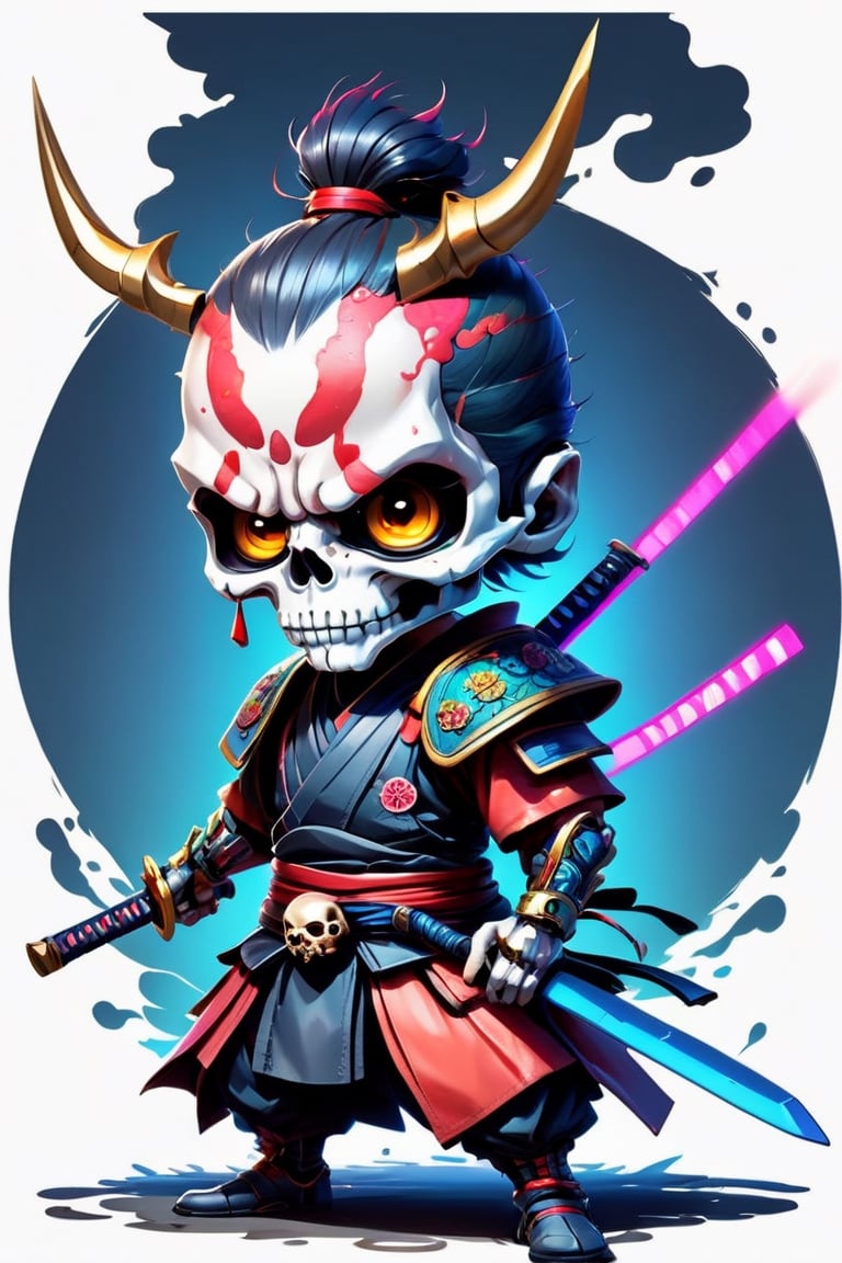 skullpunk chibi samurai,  colorful,  neuron art by Indag on Tensor.Art