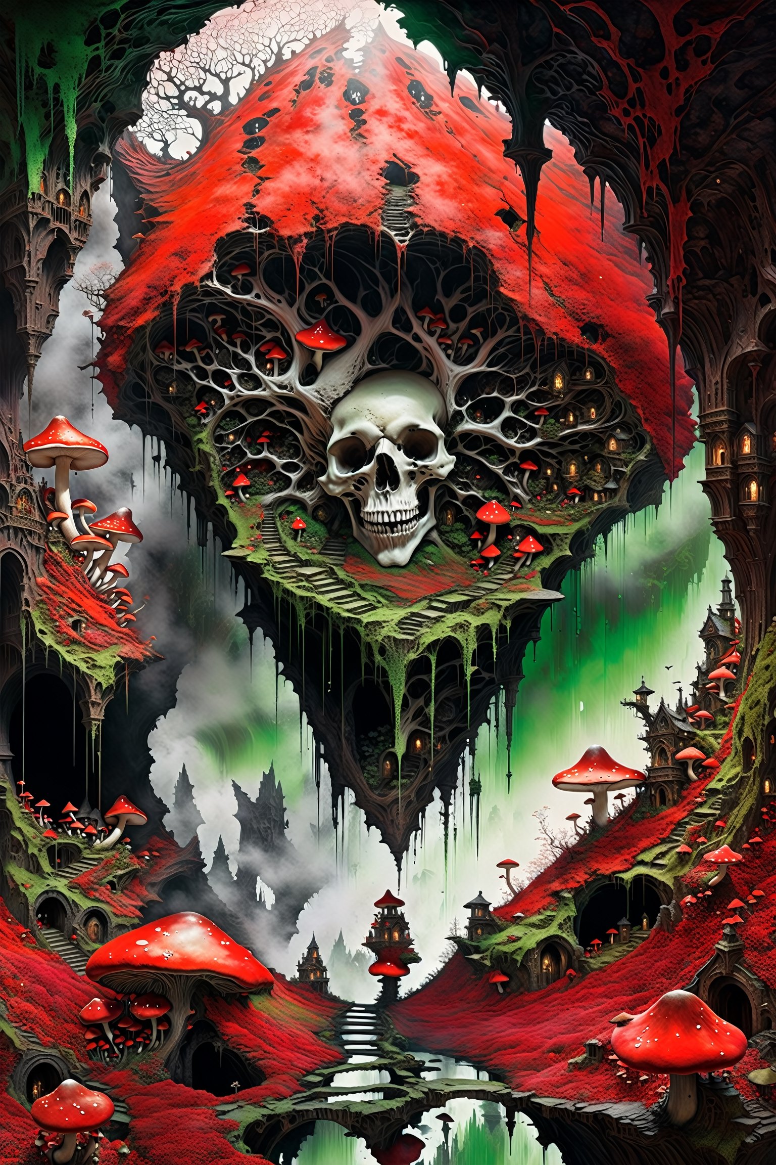 Ultra-wide-angle,  photorealistic medieval gothic steam punk shot of an exciting fusion between Spawn and ((A spiderweb an...