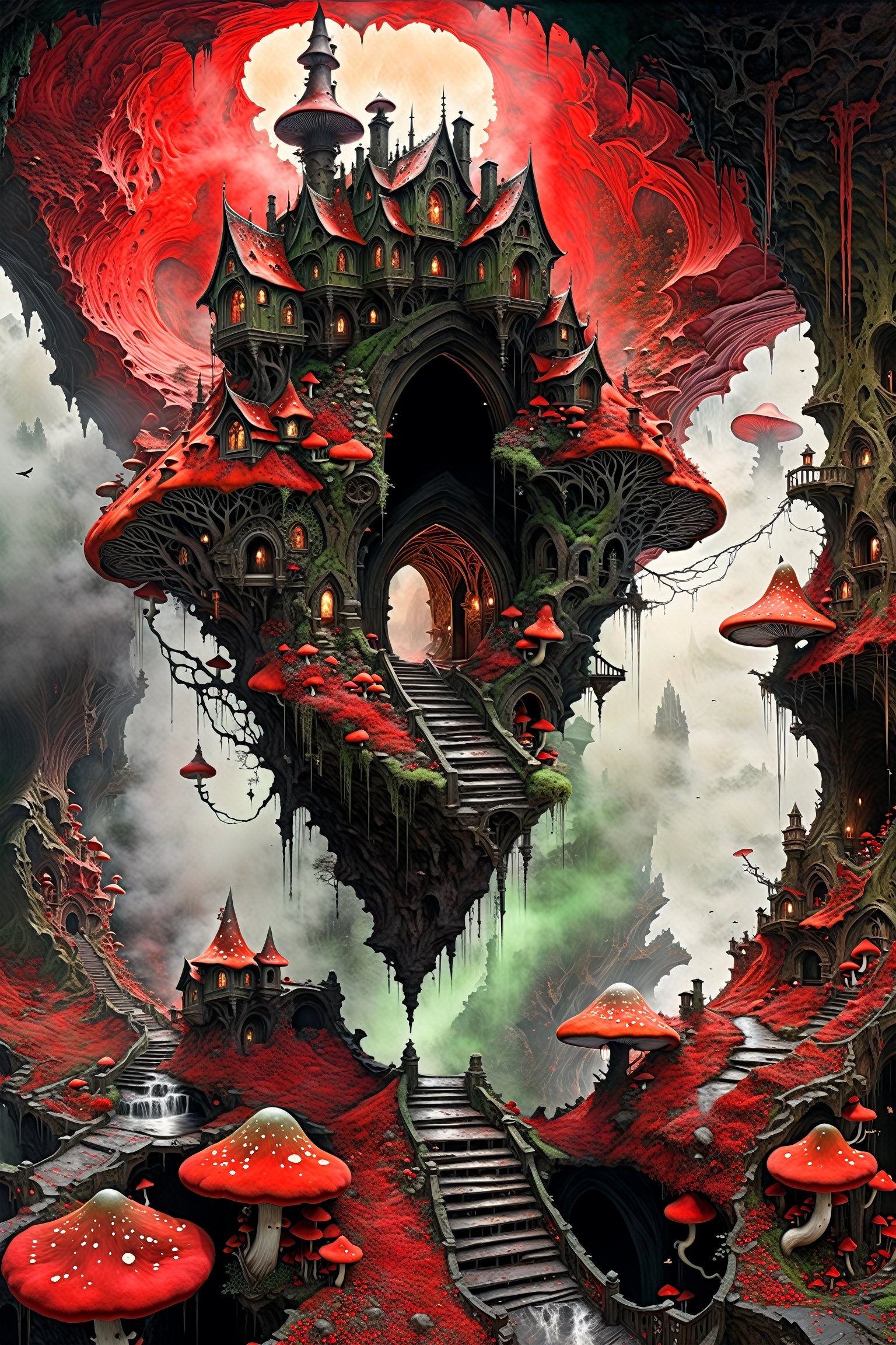 Ultra-wide-angle,  photorealistic medieval gothic steam punk shot of an exciting fusion between Spawn and ((A spiderweb an...