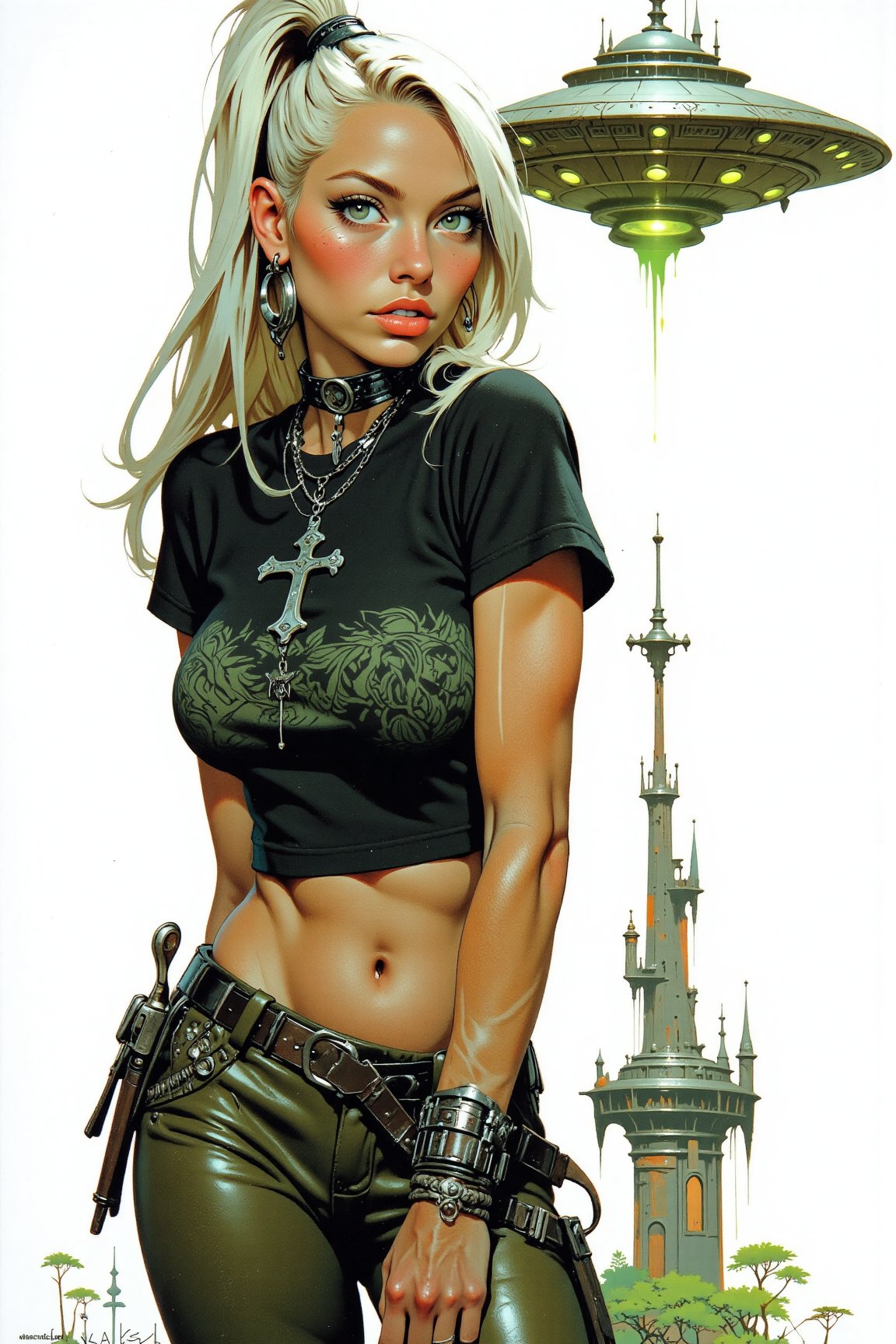 Y2K Princess exudes confidence in a close-up shot,  her face illuminated by high-key lighting that accentuates the bold hu...