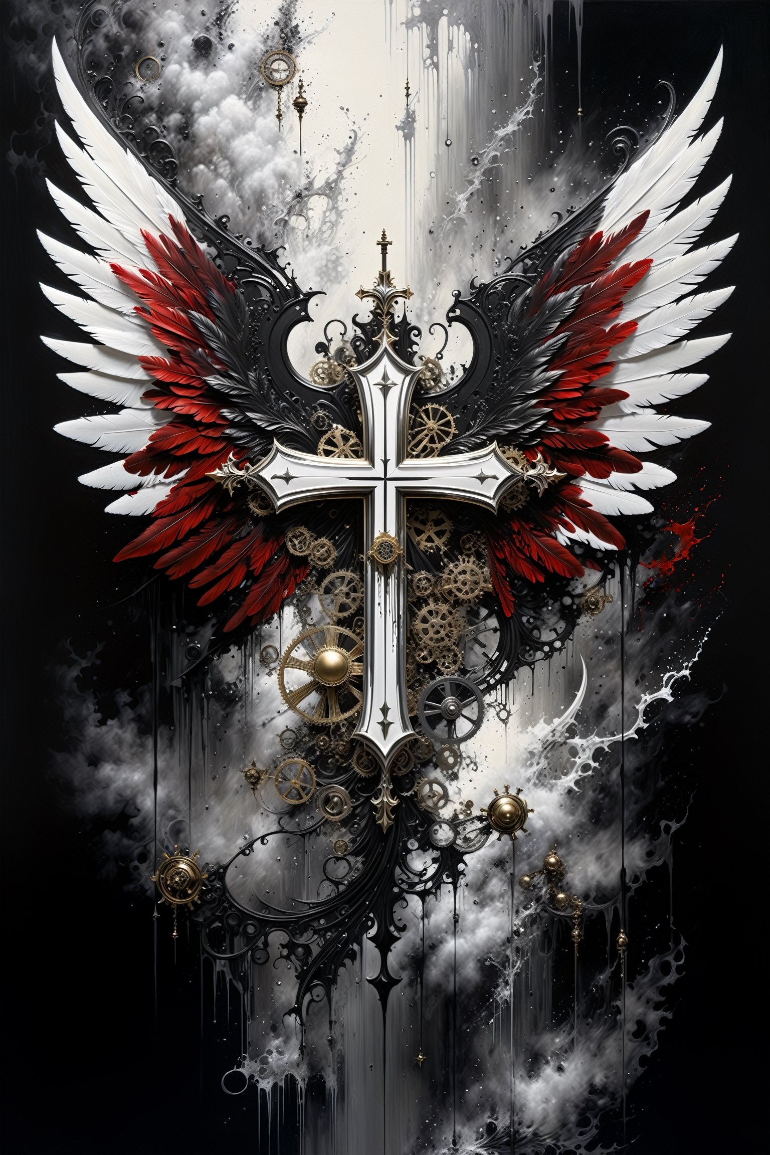 Ultra-wide-angle,  photorealistic medieval gothic steam punk shot of an exciting fusion between Spawn and ((Christian cros...