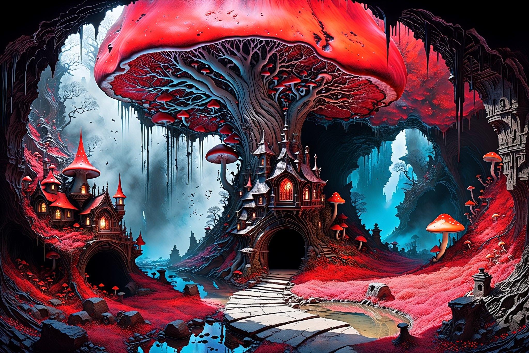 Ultra-wide-angle,  photorealistic medieval gothic steam punk shot of an exciting fusion between Spawn and ((A spiderweb an...