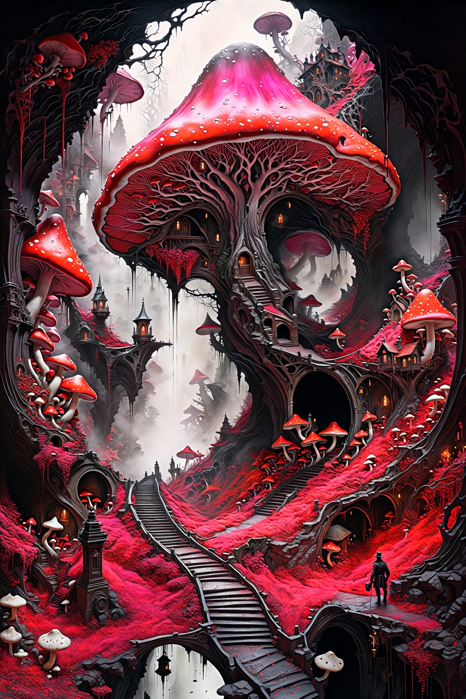 Ultra-wide-angle,  photorealistic medieval gothic steam punk shot of an exciting fusion between Spawn and ((A spiderweb an...
