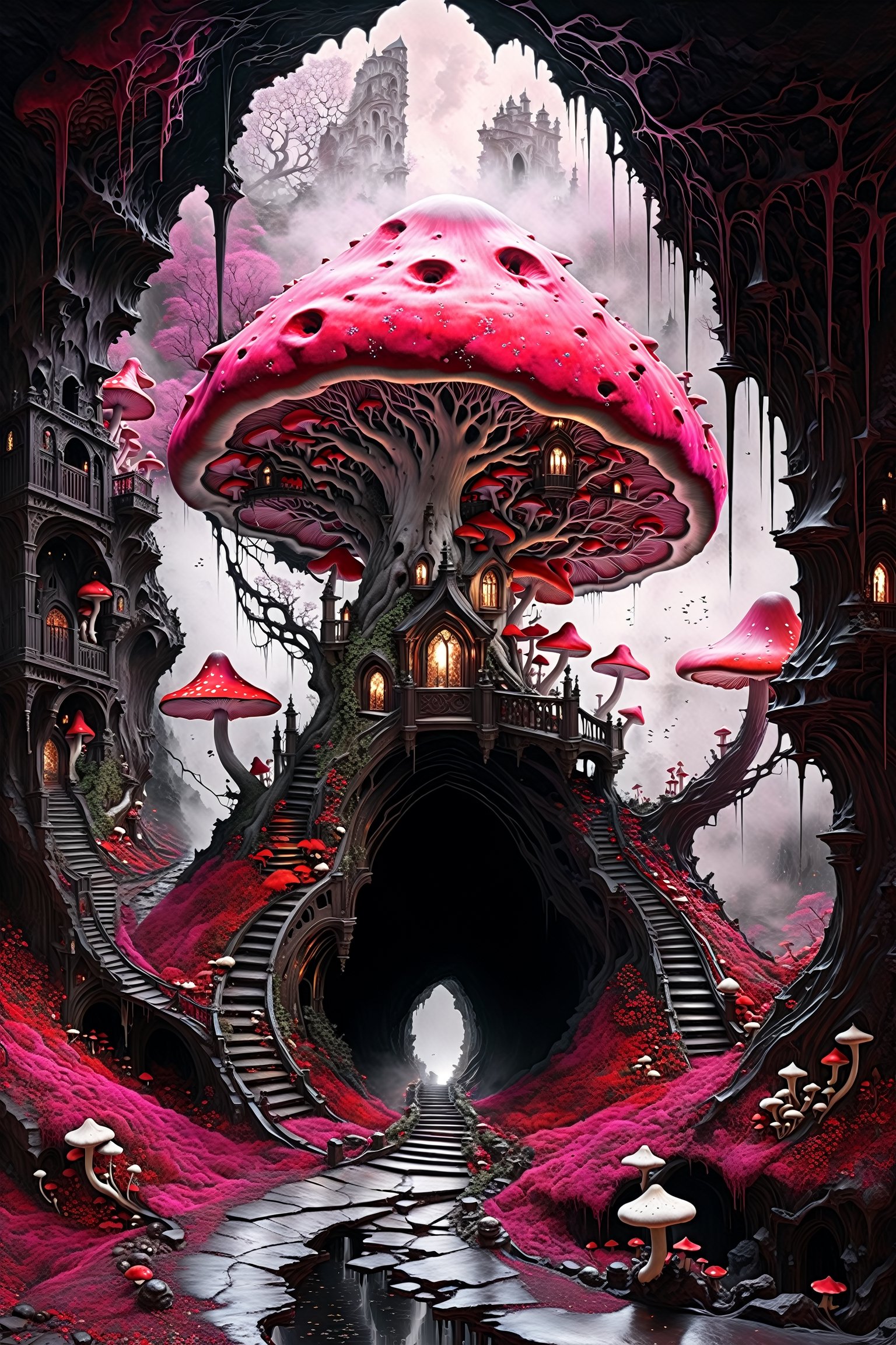 Ultra-wide-angle,  photorealistic medieval gothic steam punk shot of an exciting fusion between Spawn and ((A spiderweb an...