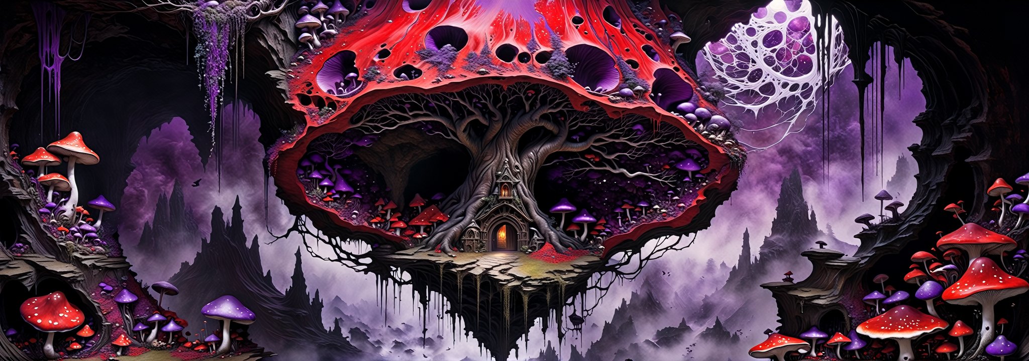 Ultra-wide-angle,  photorealistic medieval gothic steam punk shot of an exciting fusion between Spawn and ((A spiderweb an...