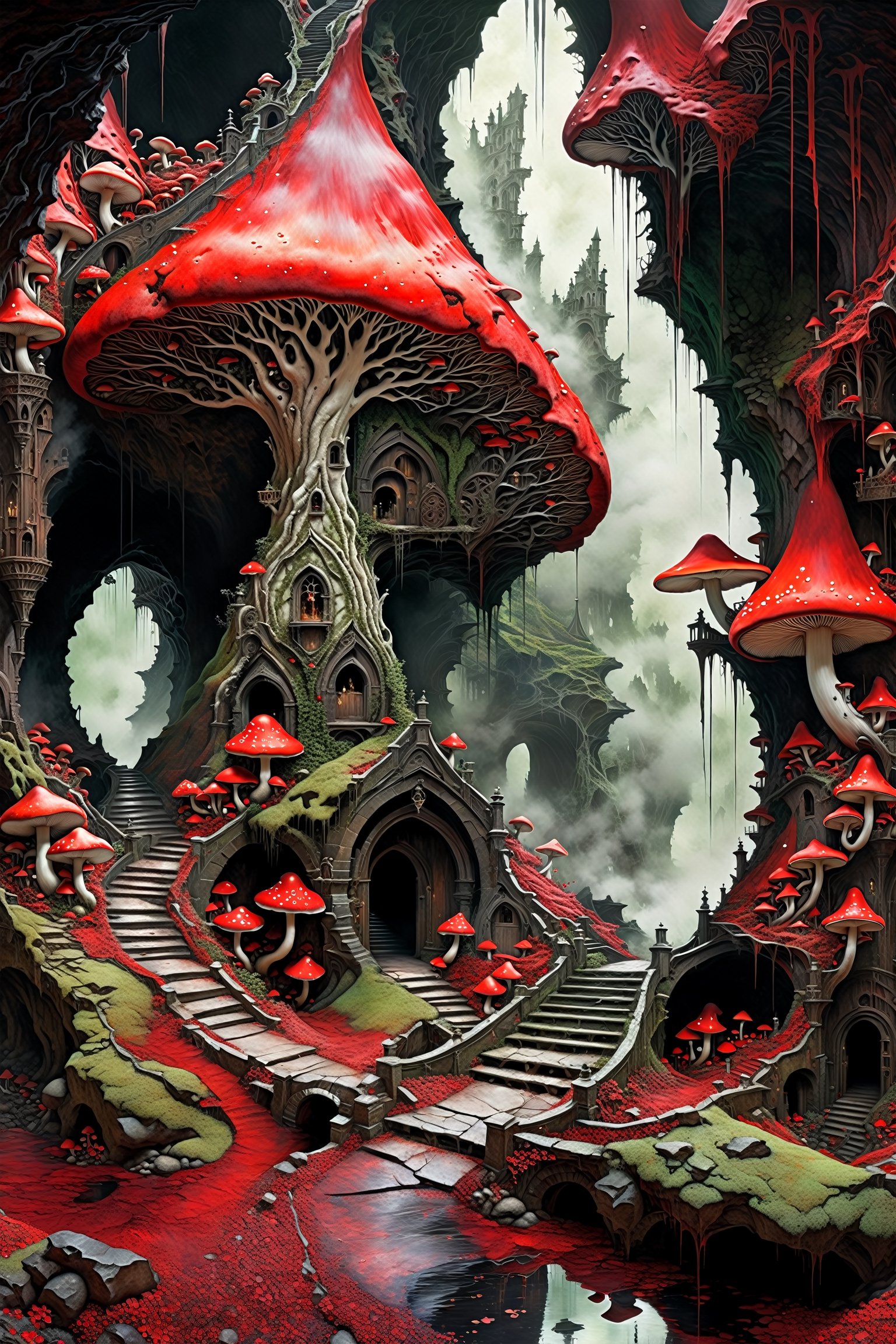 Ultra-wide-angle,  photorealistic medieval gothic steam punk shot of an exciting fusion between Spawn and ((A spiderweb an...