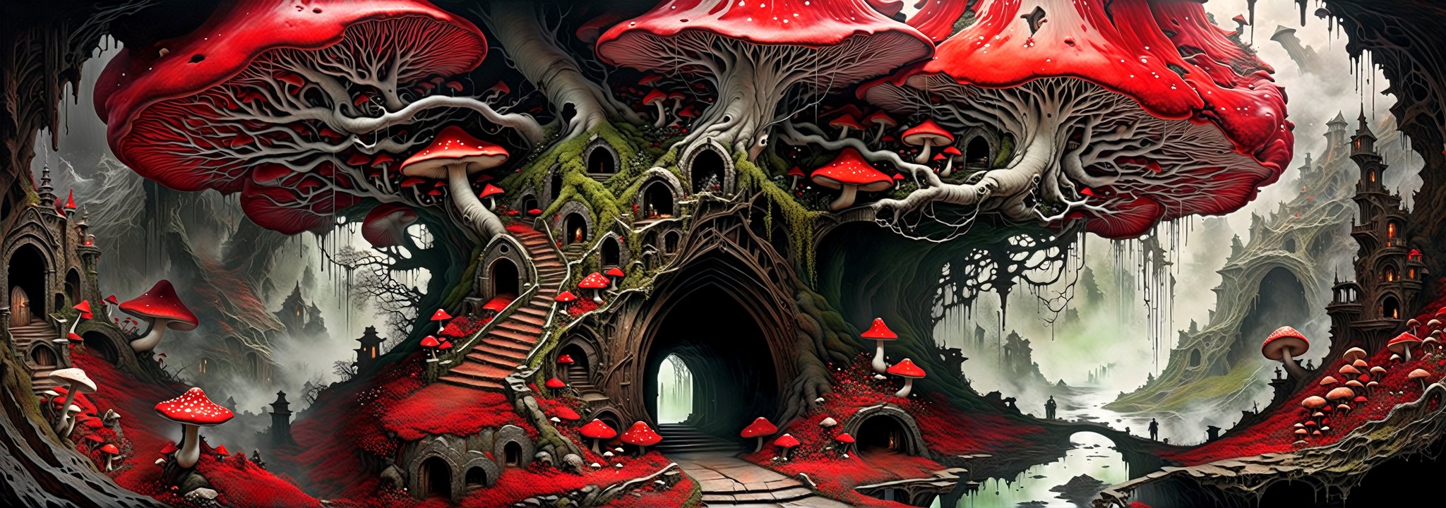 Ultra-wide-angle,  photorealistic medieval gothic steam punk shot of an exciting fusion between Spawn and ((A spiderweb an...
