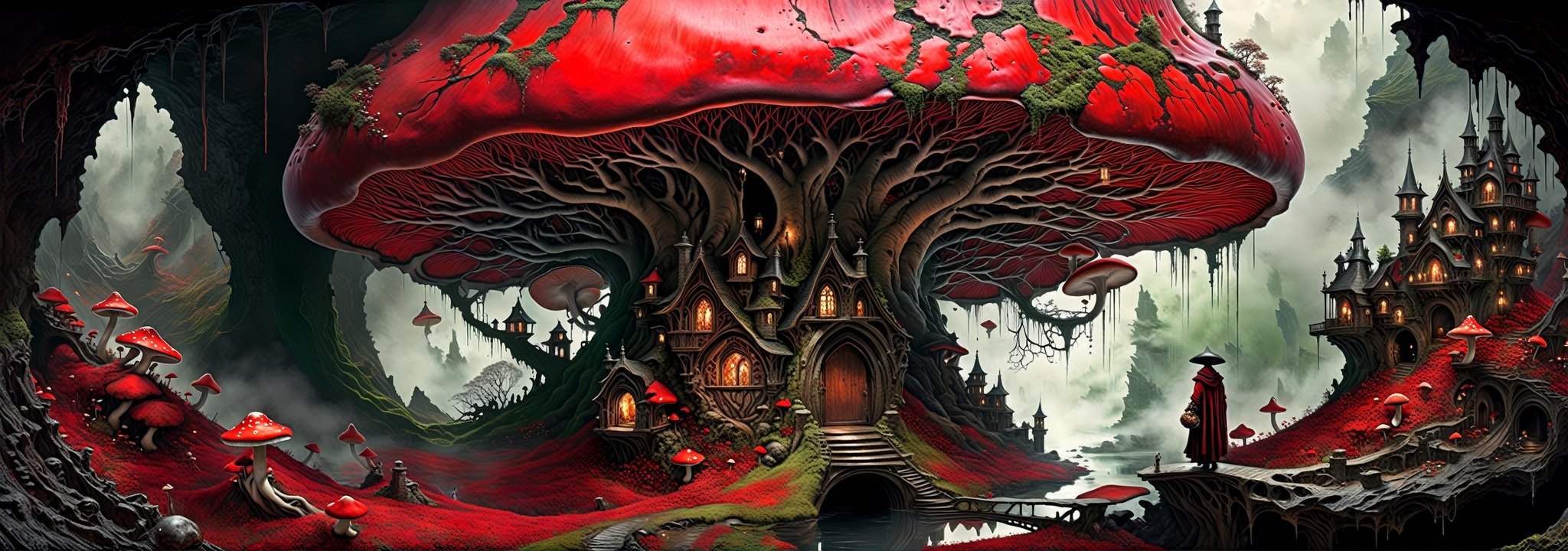 Ultra-wide-angle,  photorealistic medieval gothic steam punk shot of an exciting fusion between Spawn and ((A spiderweb an...