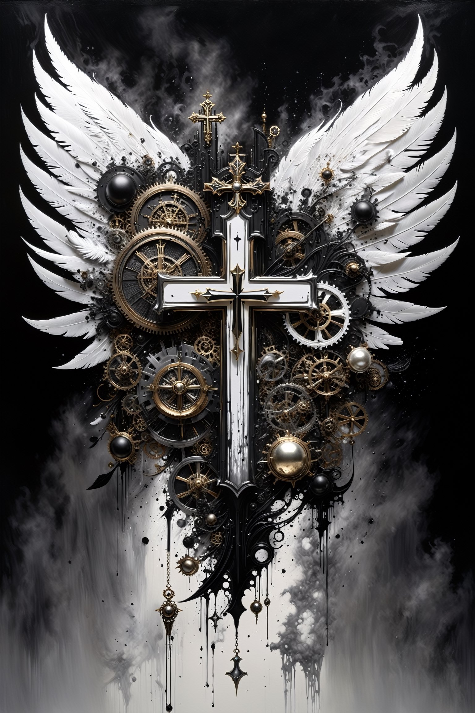 Ultra-wide-angle,  photorealistic medieval gothic steam punk shot of an exciting fusion between Spawn and ((Christian cros...