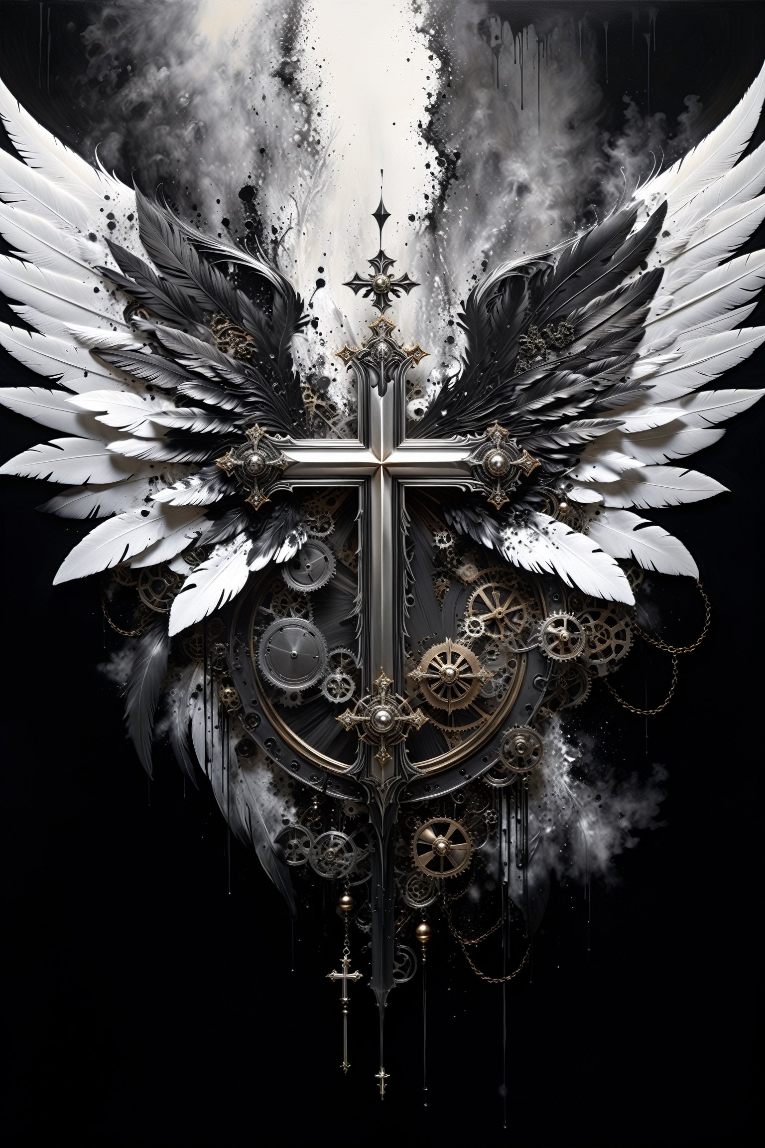 Ultra-wide-angle,  photorealistic medieval gothic steam punk shot of an exciting fusion between Spawn and ((Christian cros...