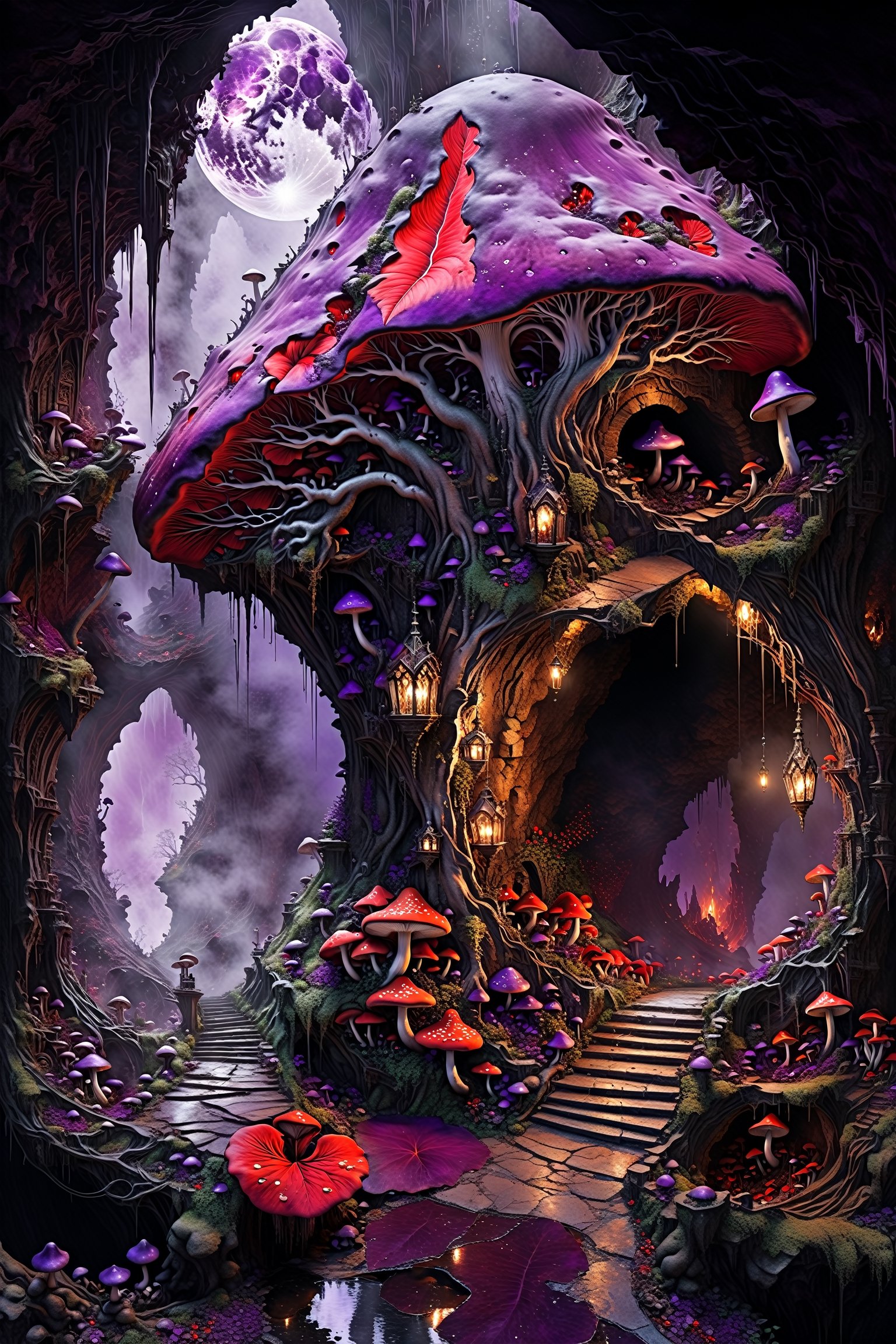Ultra-wide-angle,  photorealistic medieval gothic steam punk shot of an exciting fusion between Spawn and ((A spiderweb an...
