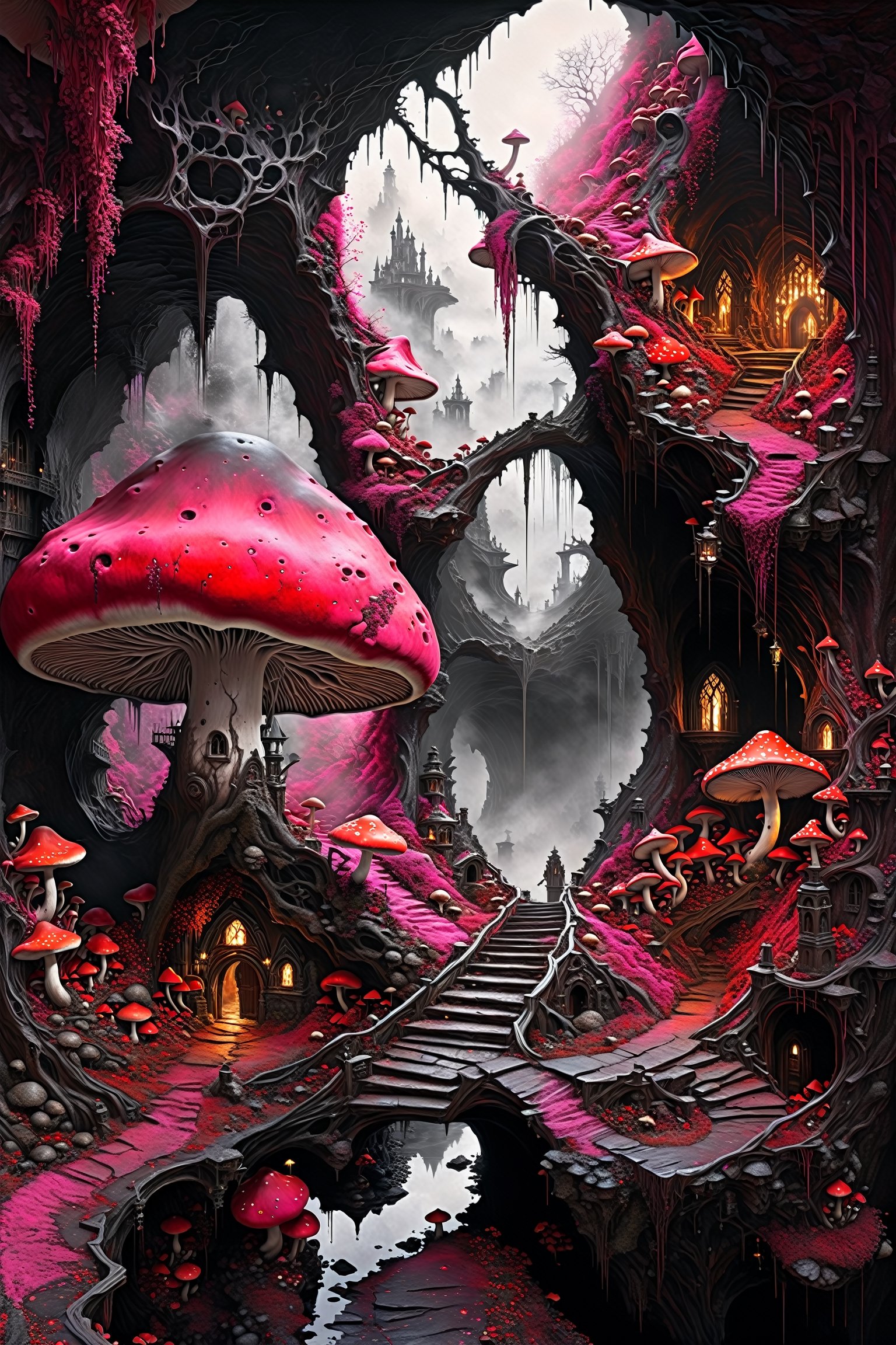 Ultra-wide-angle,  photorealistic medieval gothic steam punk shot of an exciting fusion between Spawn and ((A spiderweb an...