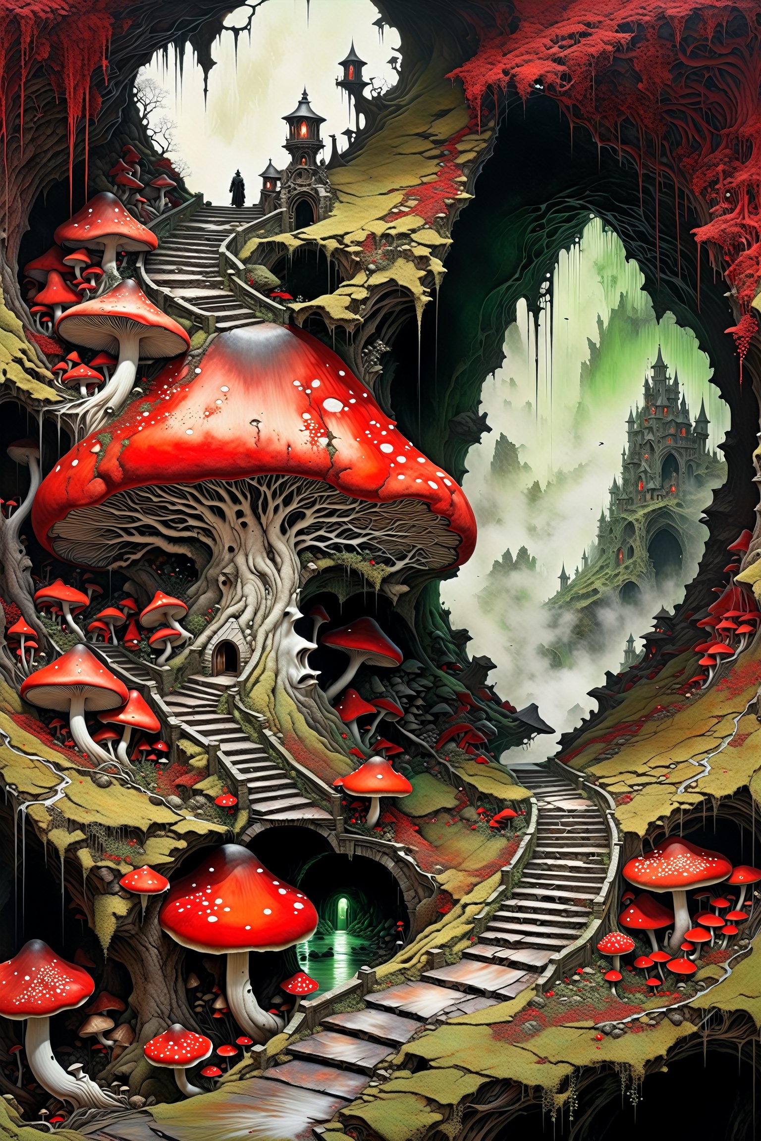 Ultra-wide-angle,  photorealistic medieval gothic steam punk shot of an exciting fusion between Spawn and ((A spiderweb an...