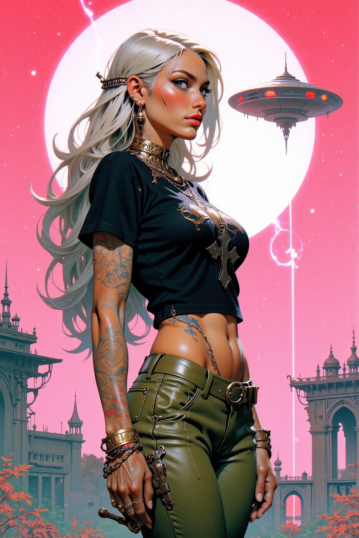 Y2K Princess exudes confidence in a close-up Side shot,  her face illuminated by high-key lighting that accentuates the bo...