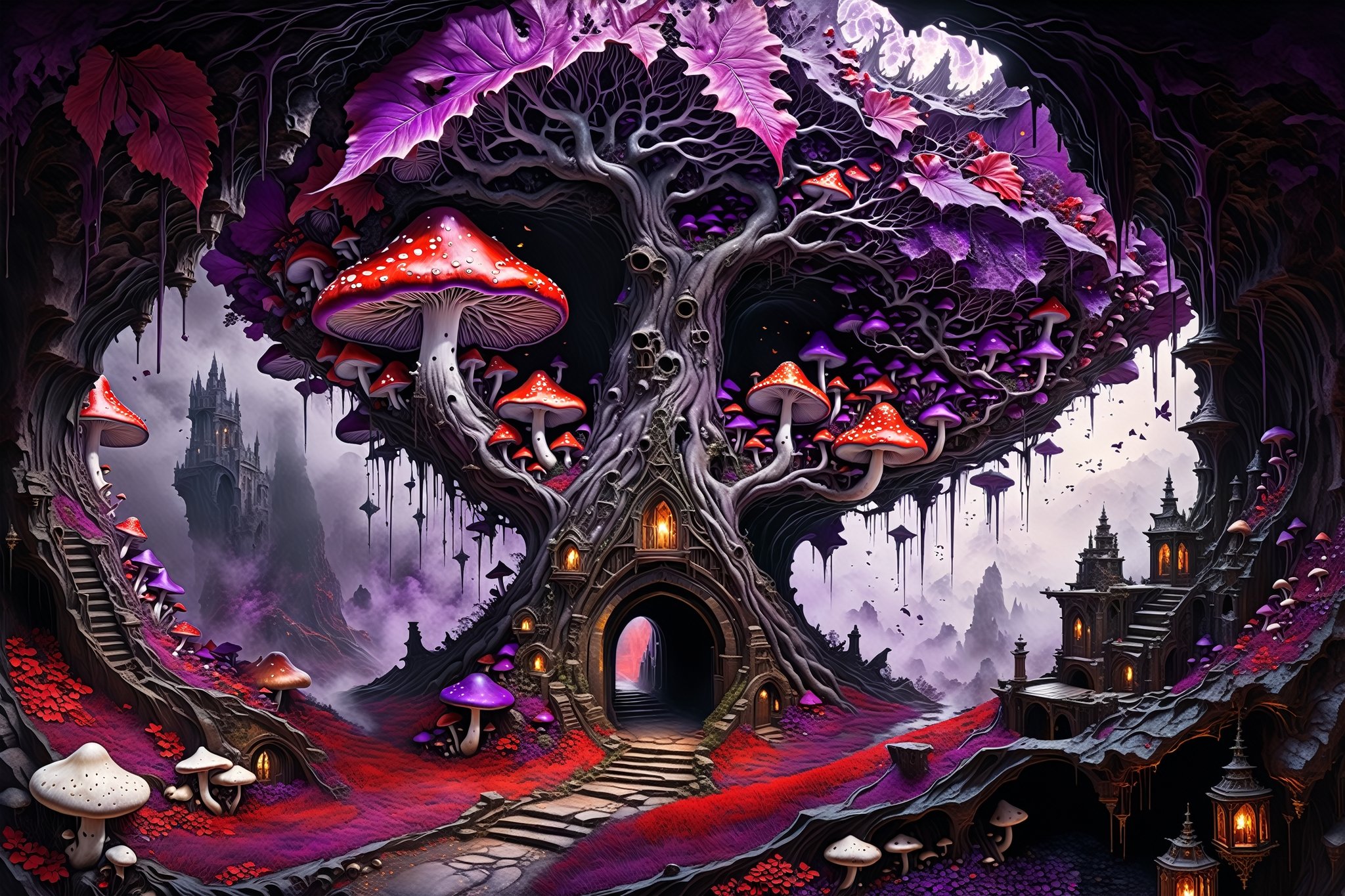 Ultra-wide-angle,  photorealistic medieval gothic steam punk shot of an exciting fusion between Spawn and ((A spiderweb an...