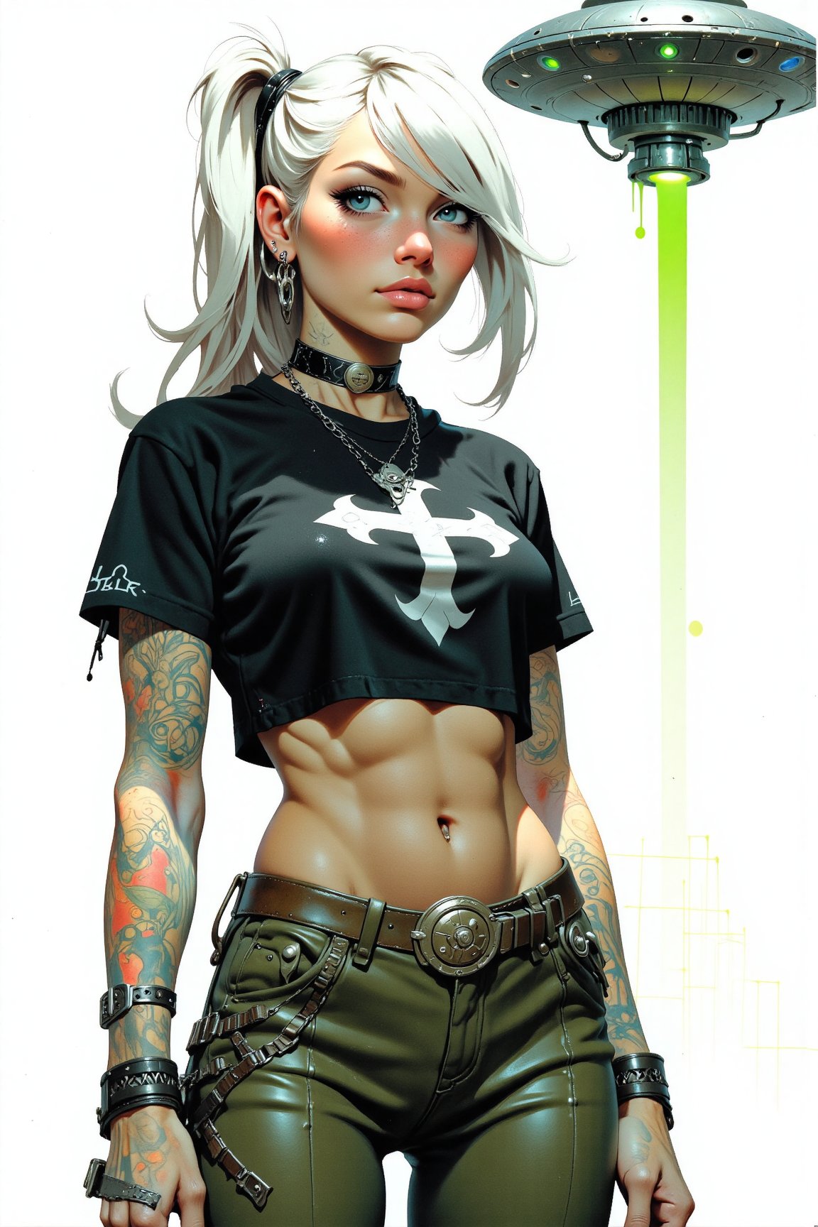 Y2K Princess exudes confidence in a close-up shot,  her face illuminated by high-key lighting that accentuates the bold hu...
