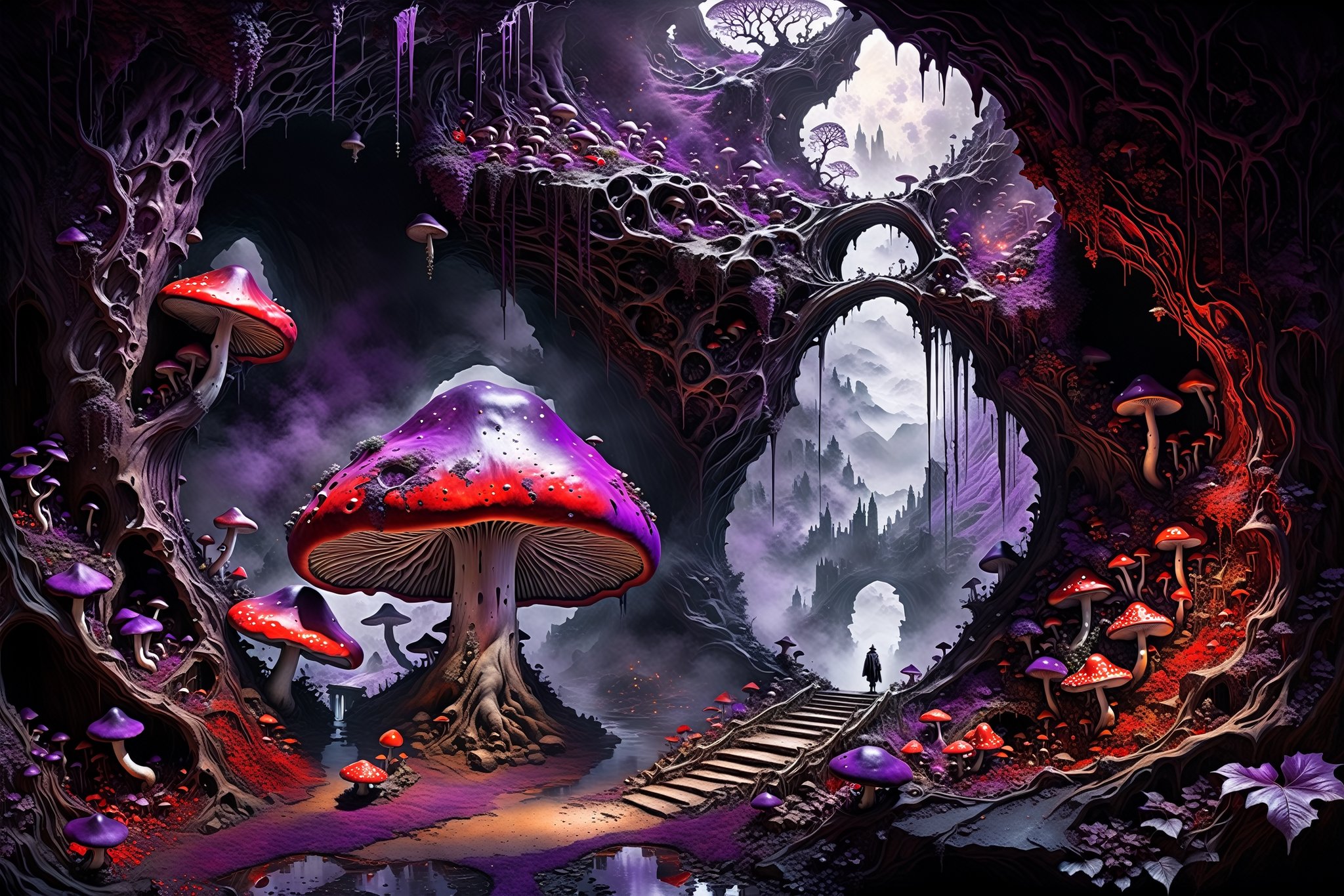 Ultra-wide-angle,  photorealistic medieval gothic steam punk shot of an exciting fusion between Spawn and ((A spiderweb an...