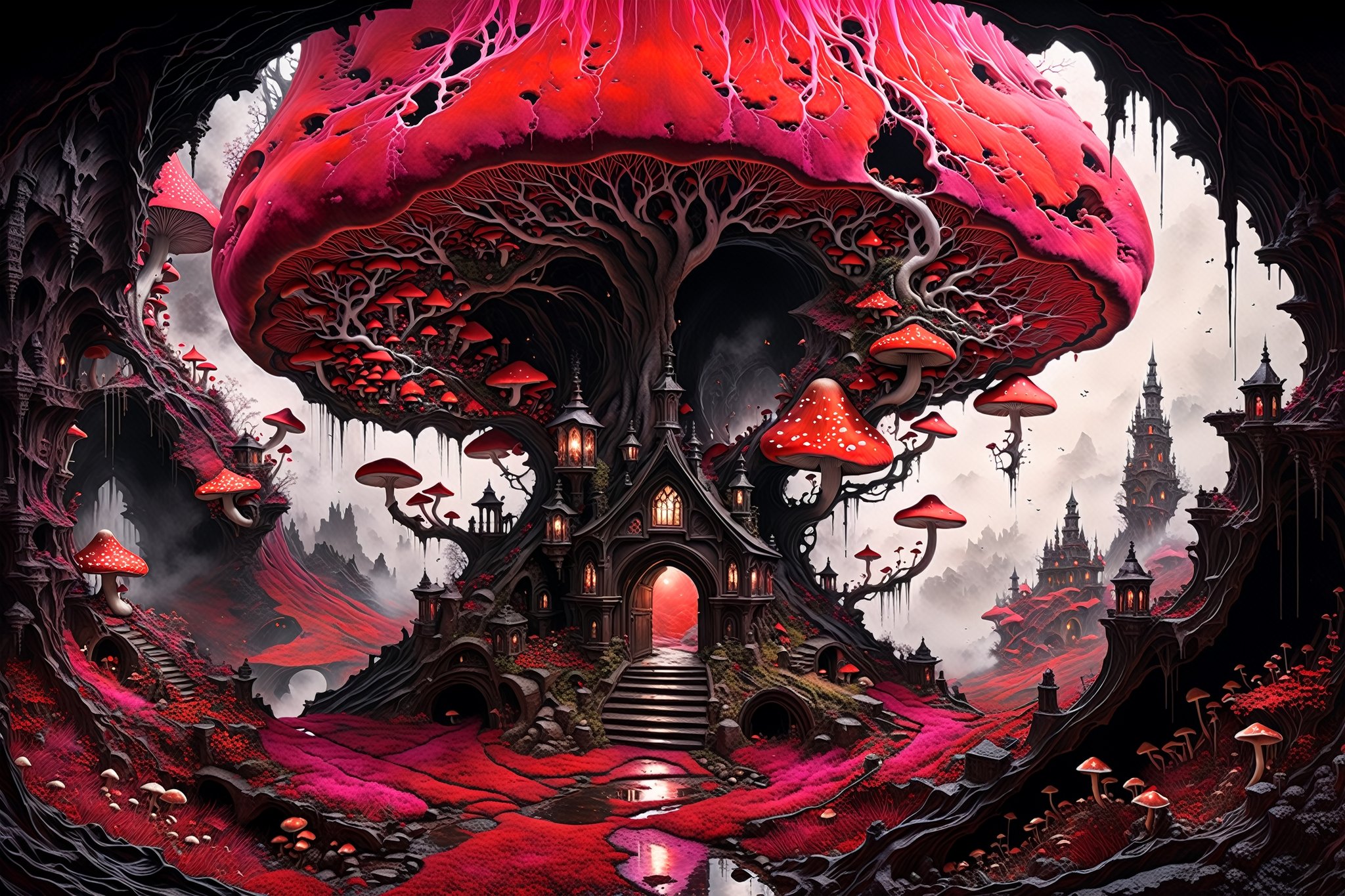 Ultra-wide-angle,  photorealistic medieval gothic steam punk shot of an exciting fusion between Spawn and ((A spiderweb an...