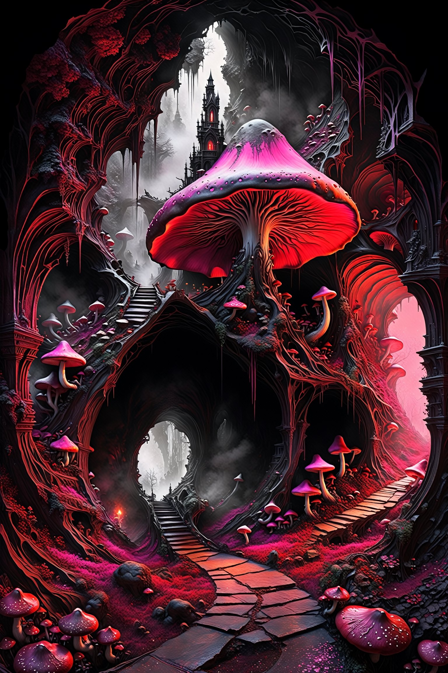 Ultra-wide-angle,  photorealistic medieval gothic steam punk shot of an exciting fusion between Spawn and ((A spiderweb an...