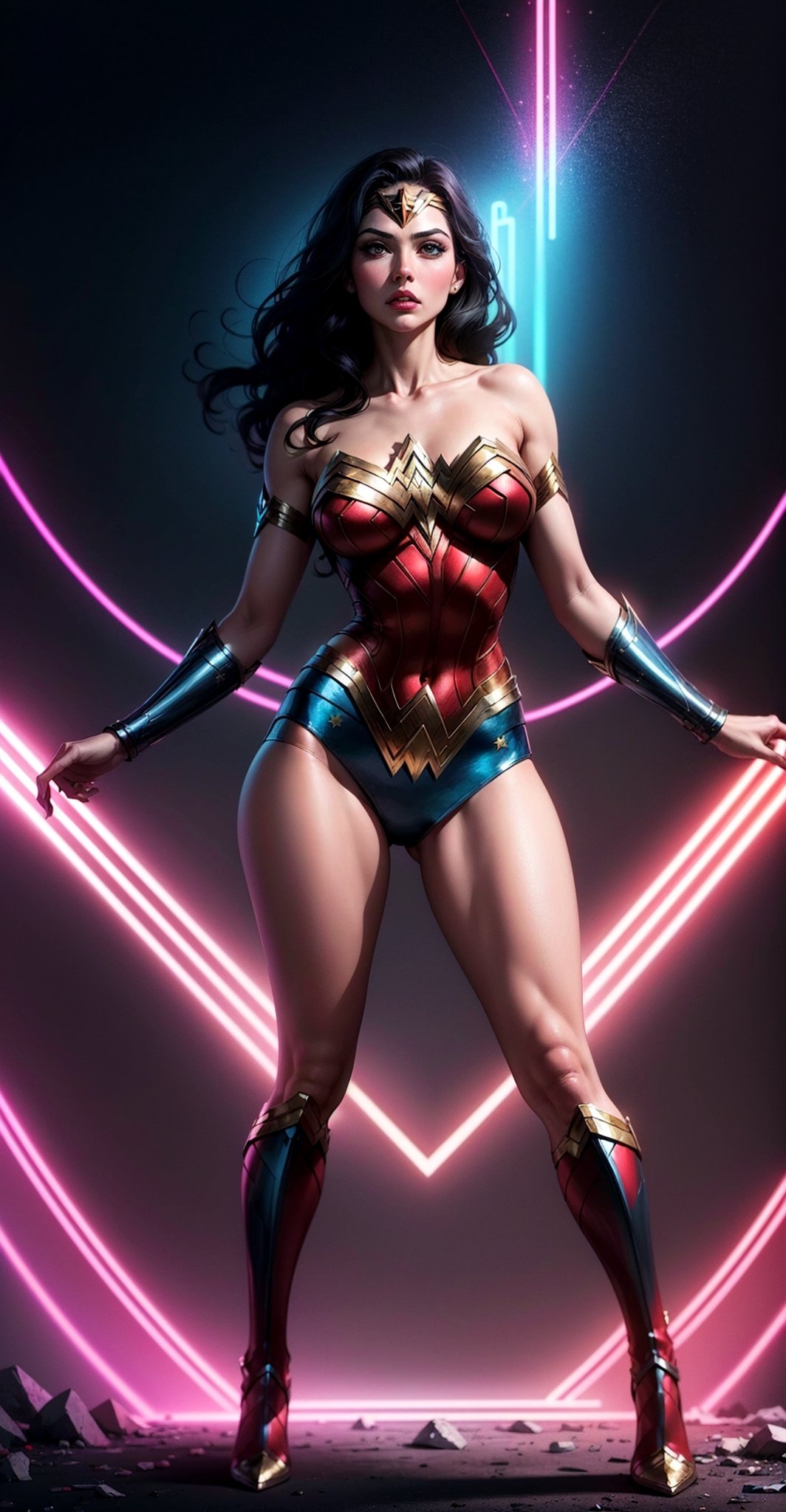 Wonder Woman ((full body)), (big tits) masterpiece, best quality, ((abstract, psychedelic, neon, background)),(creative:1.3), sy3, SMM, fantasy00d