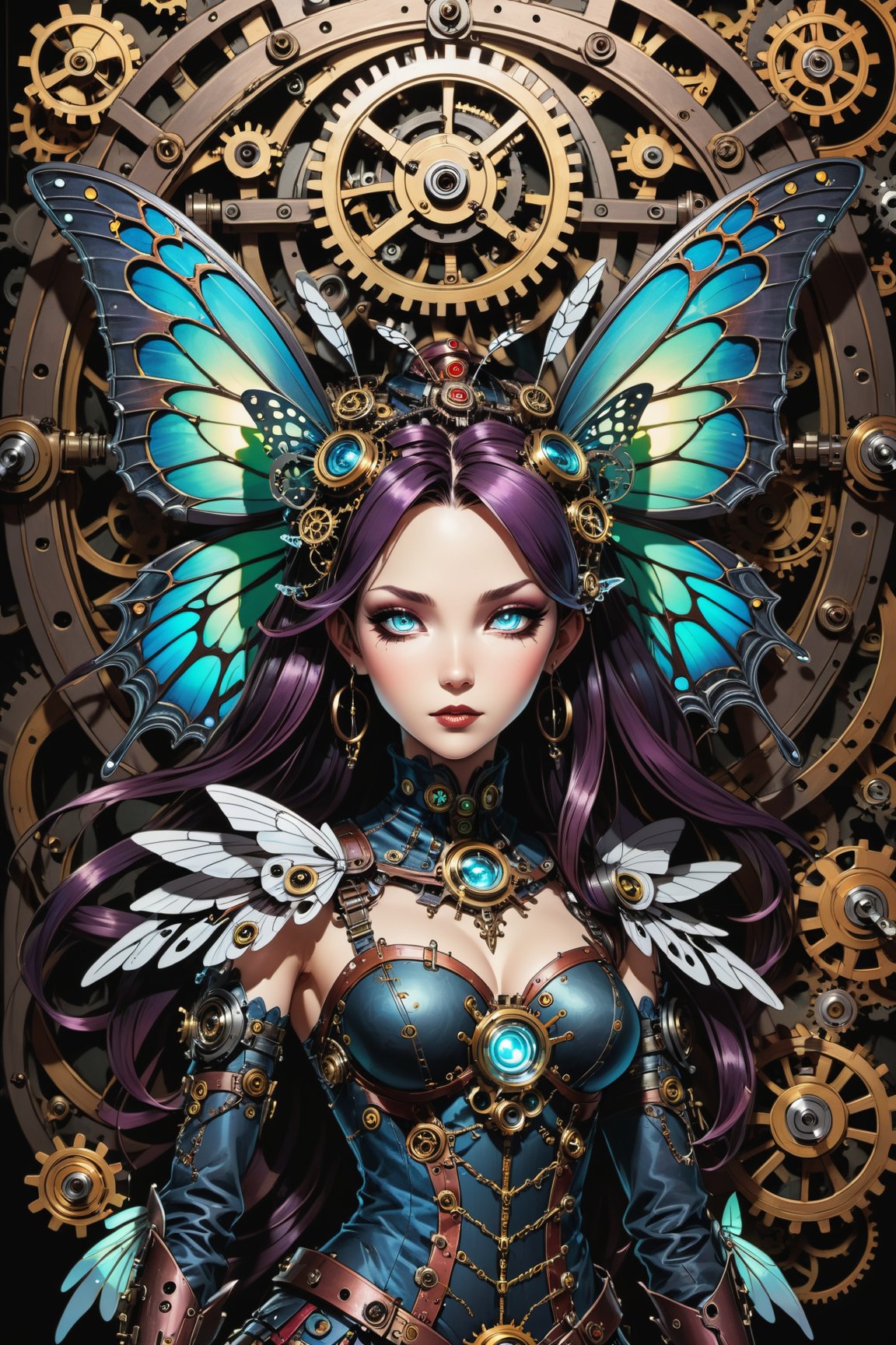 midshot, cel-shading style, centered image, ultra detailed illustration of the comic character ((Spawn 
In the dimly lit, ornate chamber of a mystical steampunk realm, a faerie girl with delicate features and iridescent butterfly wings sprawls amidst a tapestry of gears and cogs. A robot cat, its mechanical limbs splayed in relaxation, rests beside her as candlelight dances across their faces. The soft glow casts a warm ambiance, rendering the intricate details of the steampunk contraptions and the faerie's ethereal wings in exquisite 8K HDR resolution, with an impressive bokeh effect blurring the background, by Todd McFarlane)), posing, ((Full Body)), ((perfect hands)), ((neon glow in the background)), (tetradic colors), inkpunk, ink lines, strong outlines, art by MSchiffer, bold traces, unframed, high contrast, cel-shaded, vector, 4k resolution, 