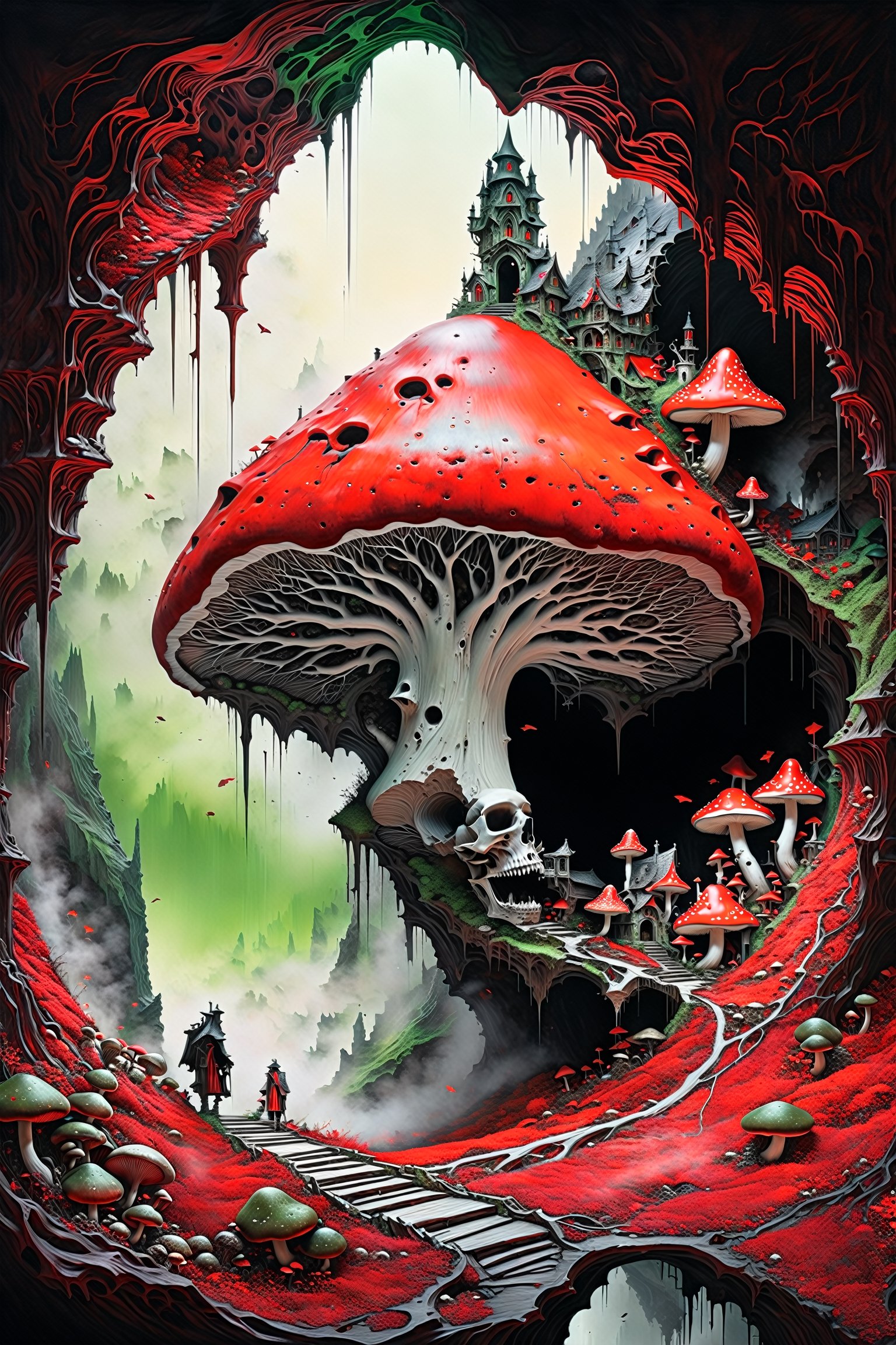 Ultra-wide-angle,  photorealistic medieval gothic steam punk shot of an exciting fusion between Spawn and ((A spiderweb an...