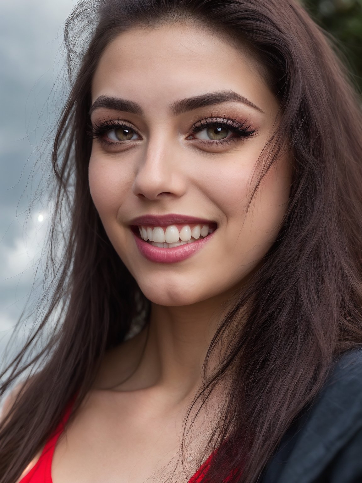 ((HDR)), Extremely Realistic, hyper realistic, perfect teeth, a mexican supermodel, 23y.o. , wearing a cyan mini dress, flowers print, ((eyelashes)), red lips, smile, curly red_hair, chubby, ((smokey eyes)), (make_up), night glowy street , photo of perfecteyes eyes, knee up photo from side