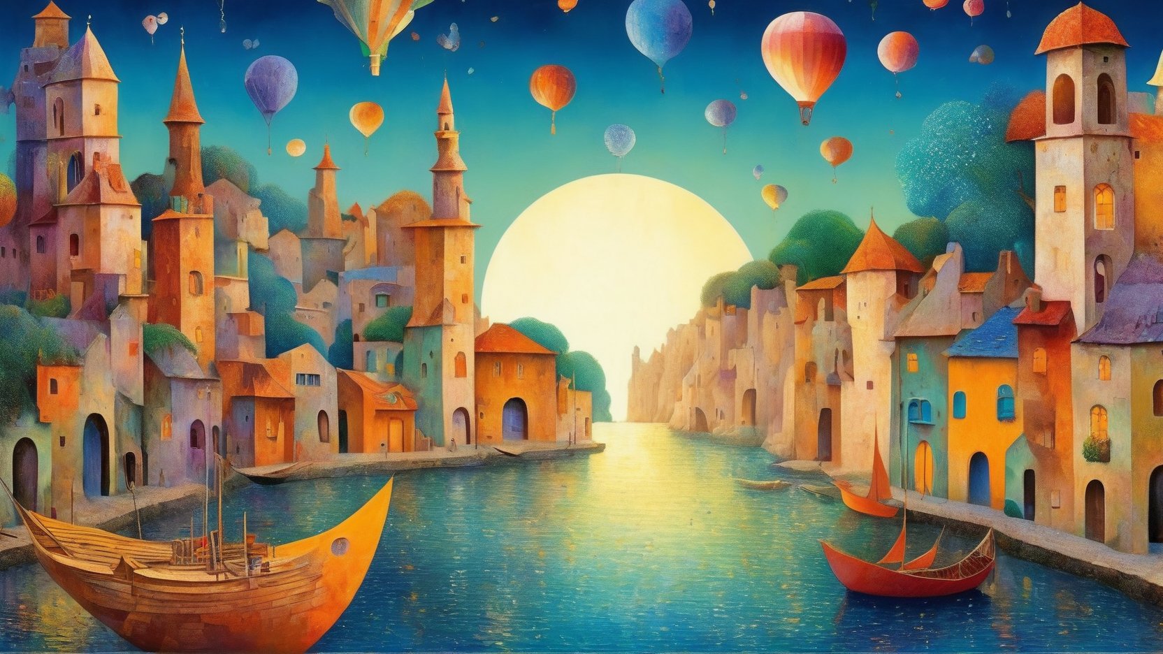 oil painting concept art, vibrant color, 

The Southern Star Atlas, (Teppei Sasakura style:1.5),  (Pointillism:1.3), (papercutting:1.2), cutout picture, (HDR:1.4), high contrast, 

Create a whimsical and vibrant port townscape with colorful, fantastical buildings and Wooden yacht, shore of a port town The color palette should include vibrant colors with contrasting highlights and shadows to give depth, The brushwork is smooth with clean lines for the buildings and more fluid strokes for the sky and water reflections, The overall art style evoke elements of surrealism mixed with folk art, Draw inspiration from artists like Marc Chagall for dreamlike scenes and Joan Miró for bold colors and shapes, snset, shining crescent moon,

a image for a póster of psytrance festival, contains fractals, spiritual composition, the imagen evoke happiness and energy. the imagen contains organic textures and surreal composition. some parts of the image evoke a las trip,