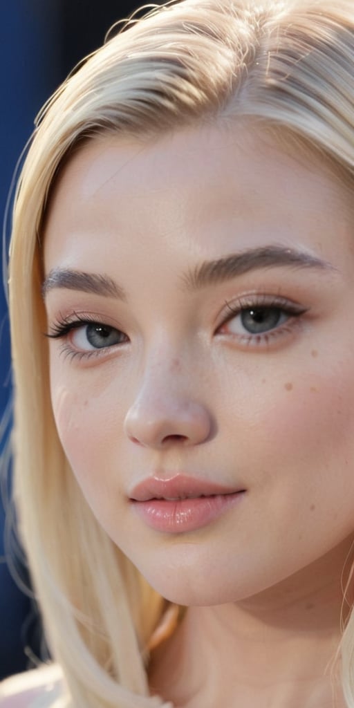 Close-up shot of Peyton List's porcelain doll-like face,  perfectly framed with a soft focus on her features. A delicate b...