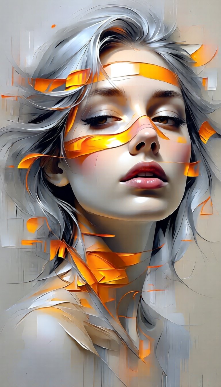 This modern and stylish oil abstract painting is heavily influenced by digital art. The subject is the expressive,  expres...