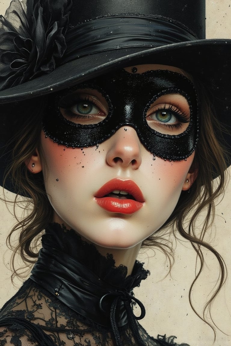 a ultra close up tiny little frog in a raindrop,  a close up of a person wearing a mask,  dreamy gothic girl by ART IMAGIN...